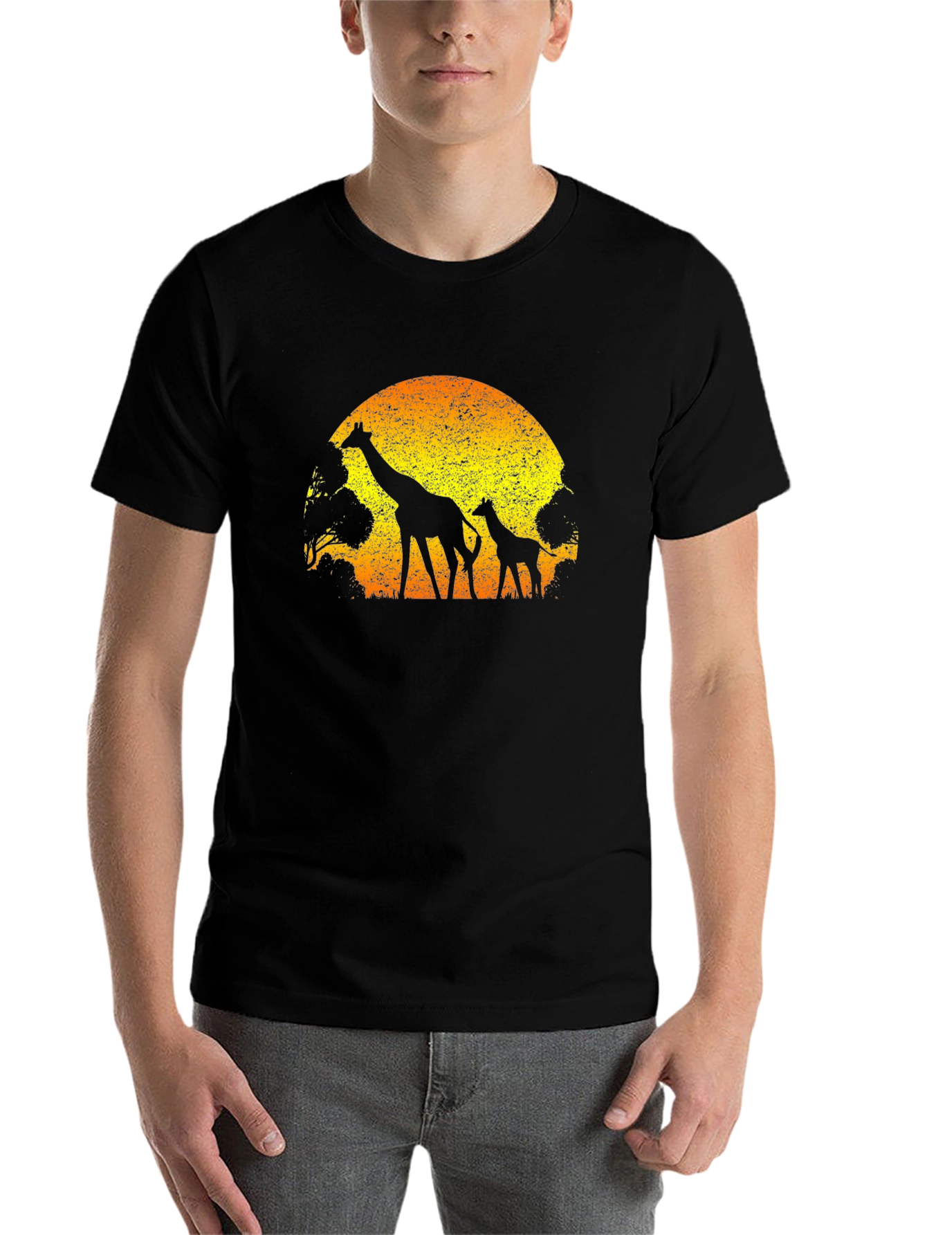 Black Giraffe Sunset Graphic Tee - Black Cotton T-Shirt view 7