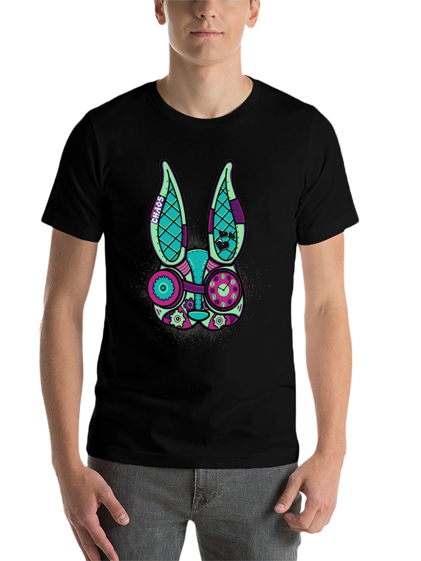 Black Steampunk Rabbit Graphic T-Shirt view 7
