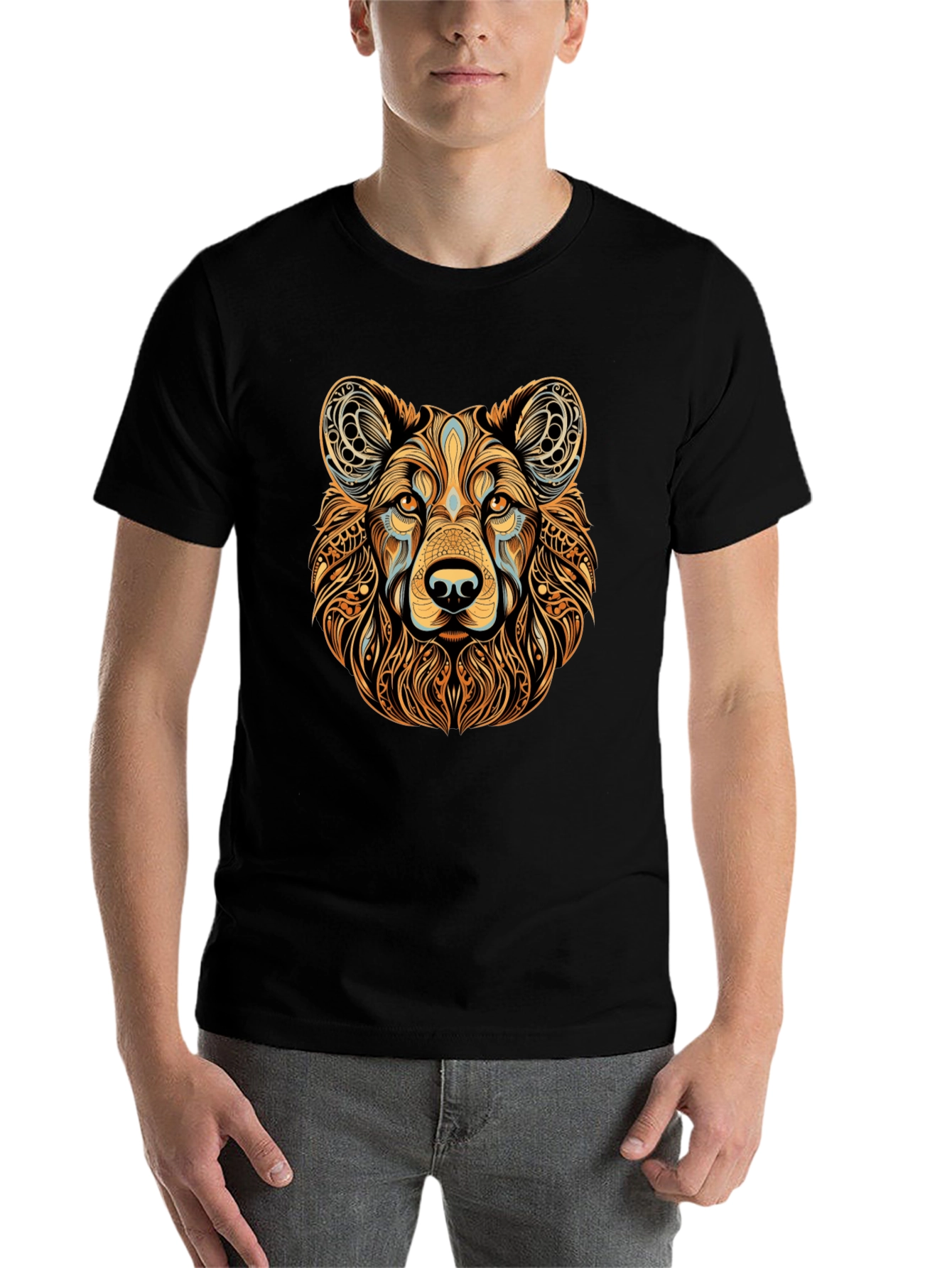 Black Tribal Bear Graphic Black T-Shirt view 7