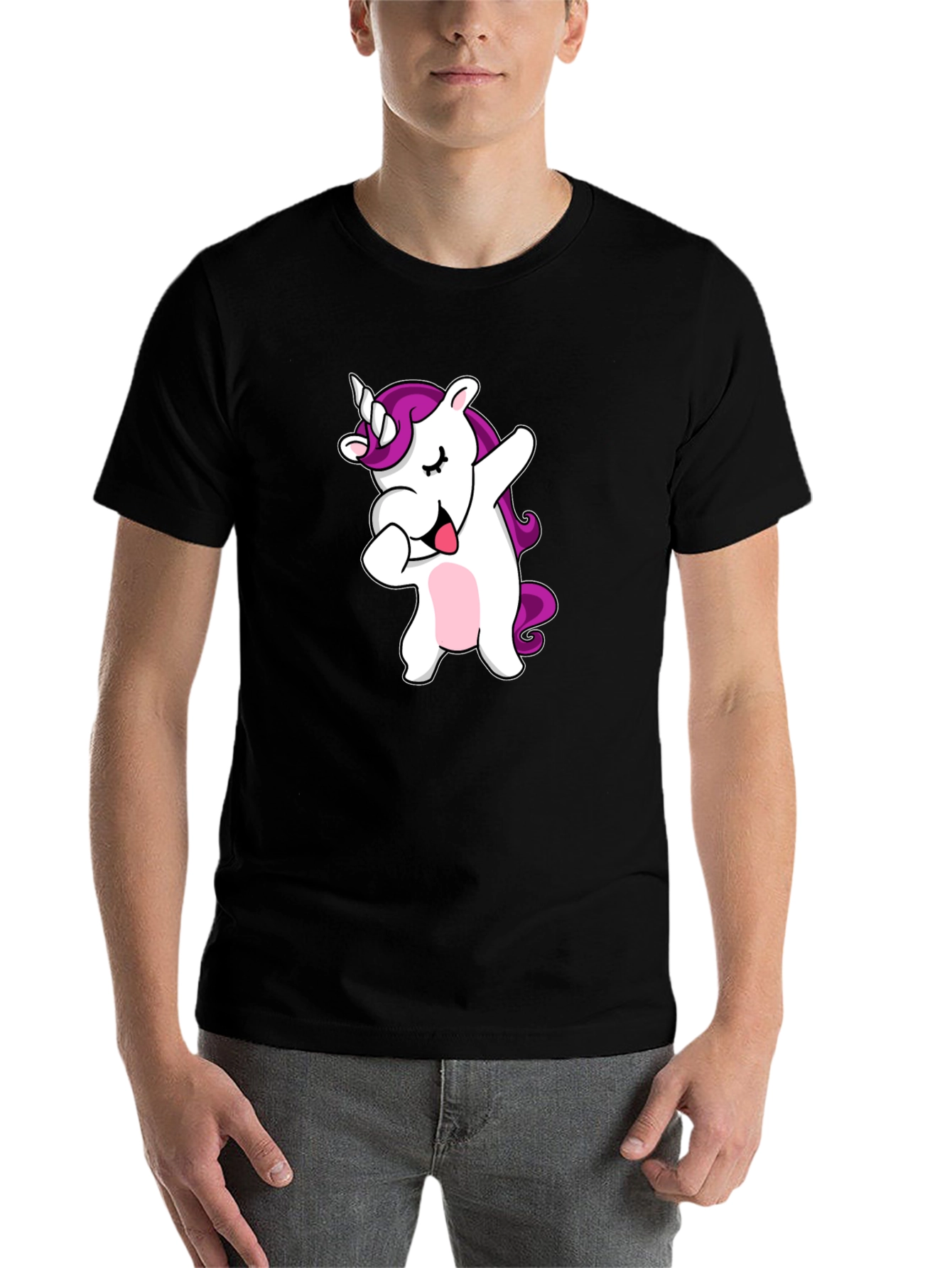 Black Dabbing Unicorn Graphic Tee - Black Cotton T-Shirt view 7