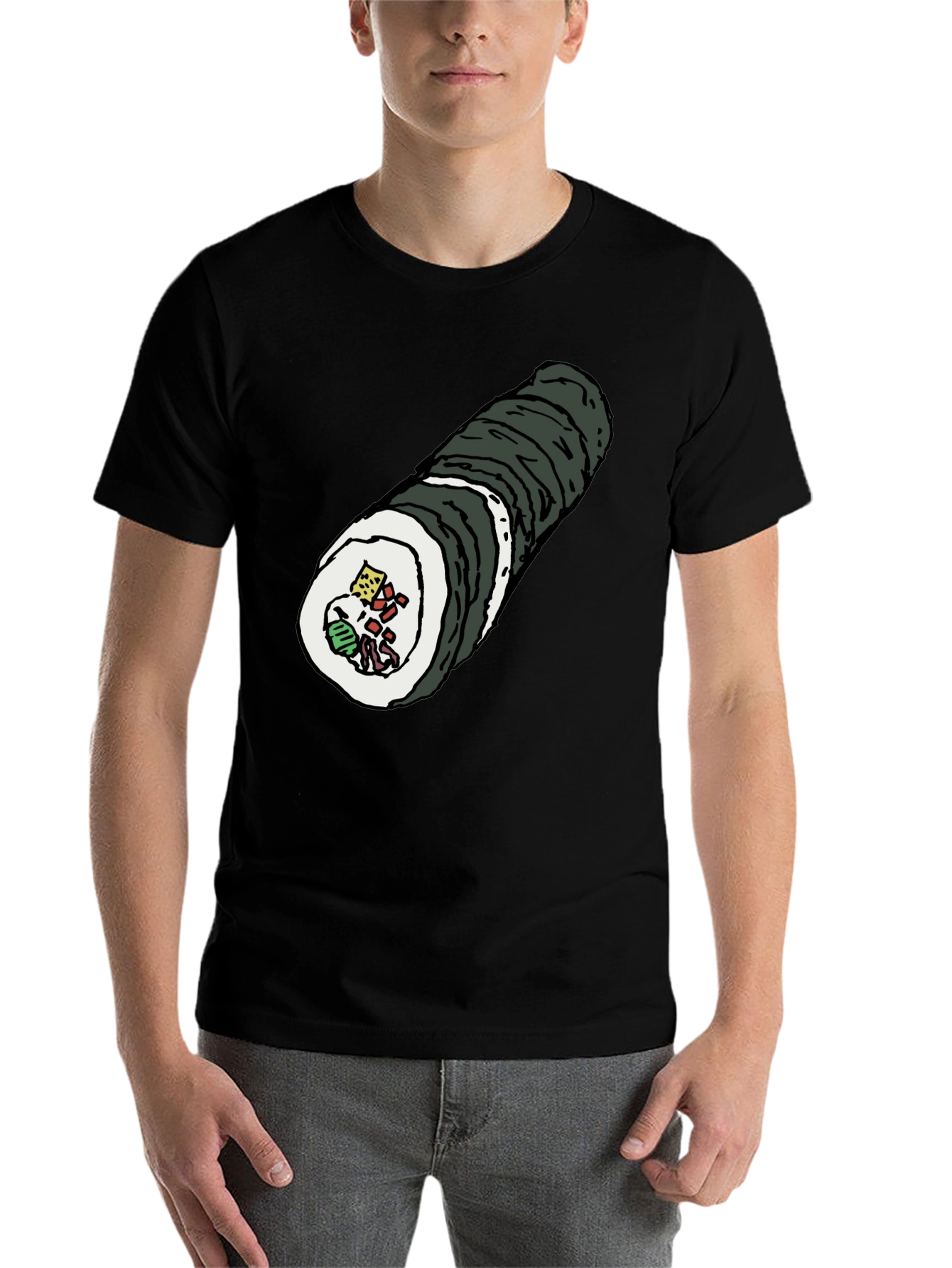 Black Sushi Roll Graphic Tee - Black Cotton T-Shirt view 7