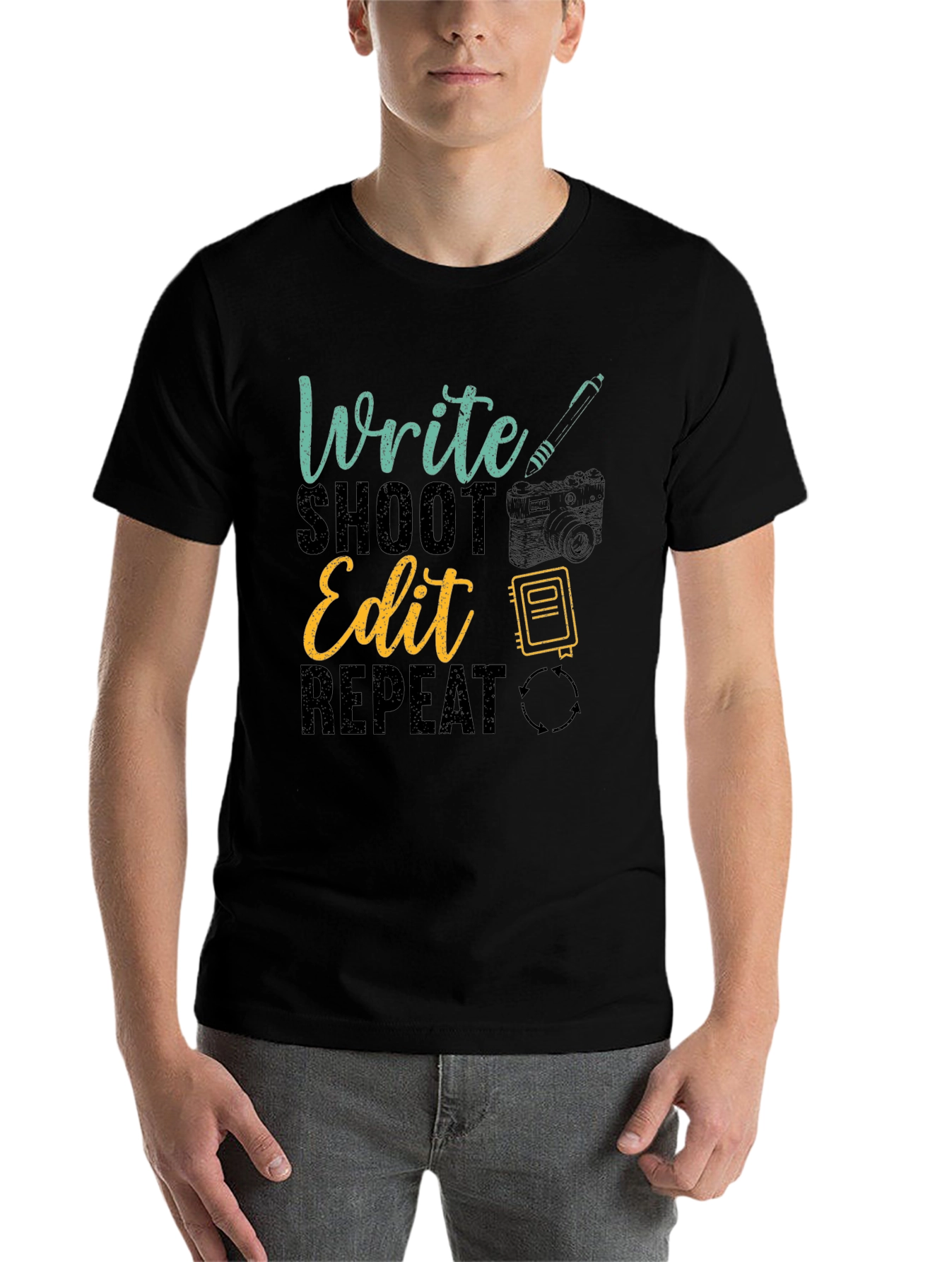 Black Write Shoot Edit Repeat Graphic T-Shirt view 7