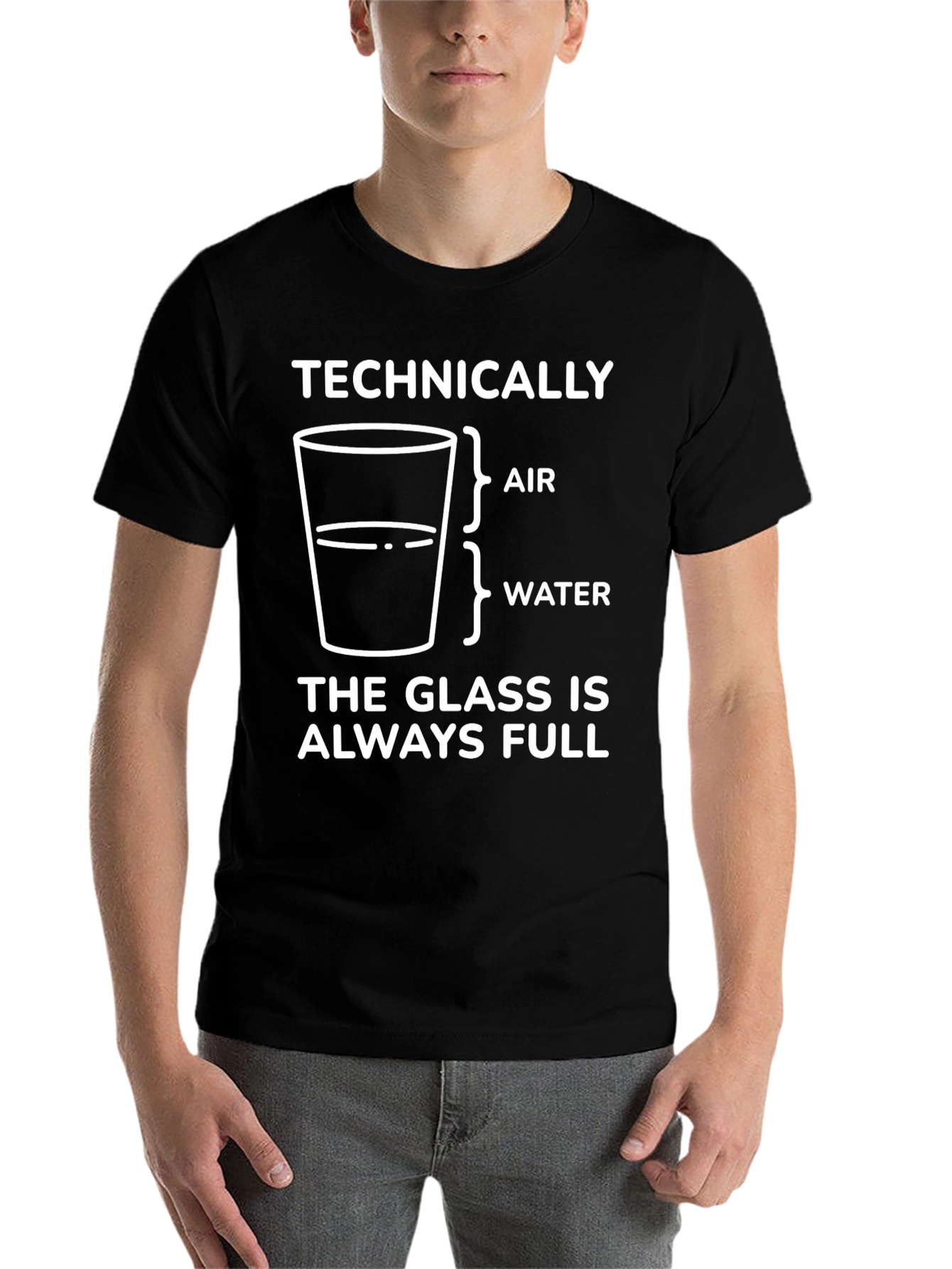 Black Technically The Glass is Always Full Graphic T-Shirt view 7