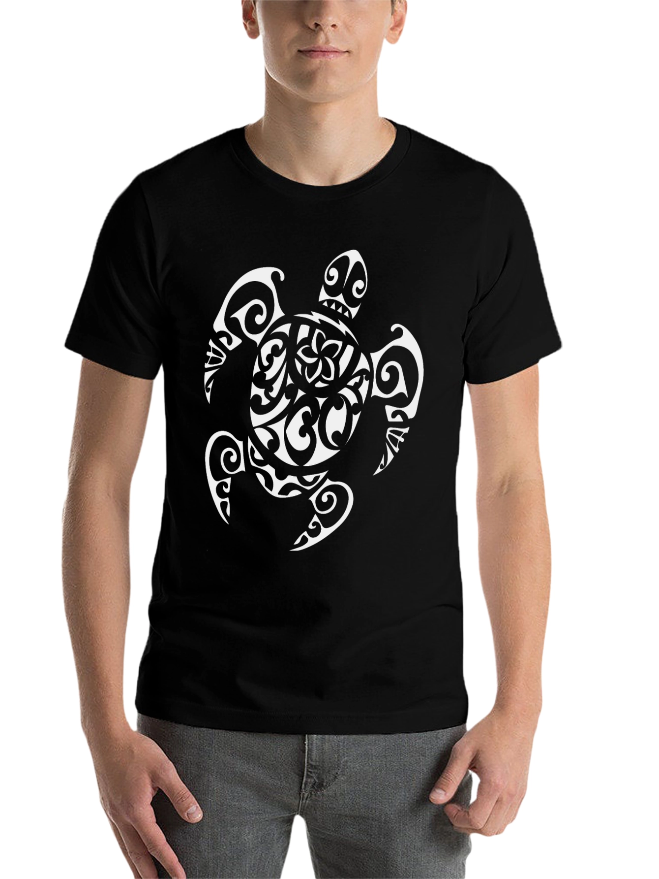 Black Tribal Sea Turtle Graphic Tee - Black view 7