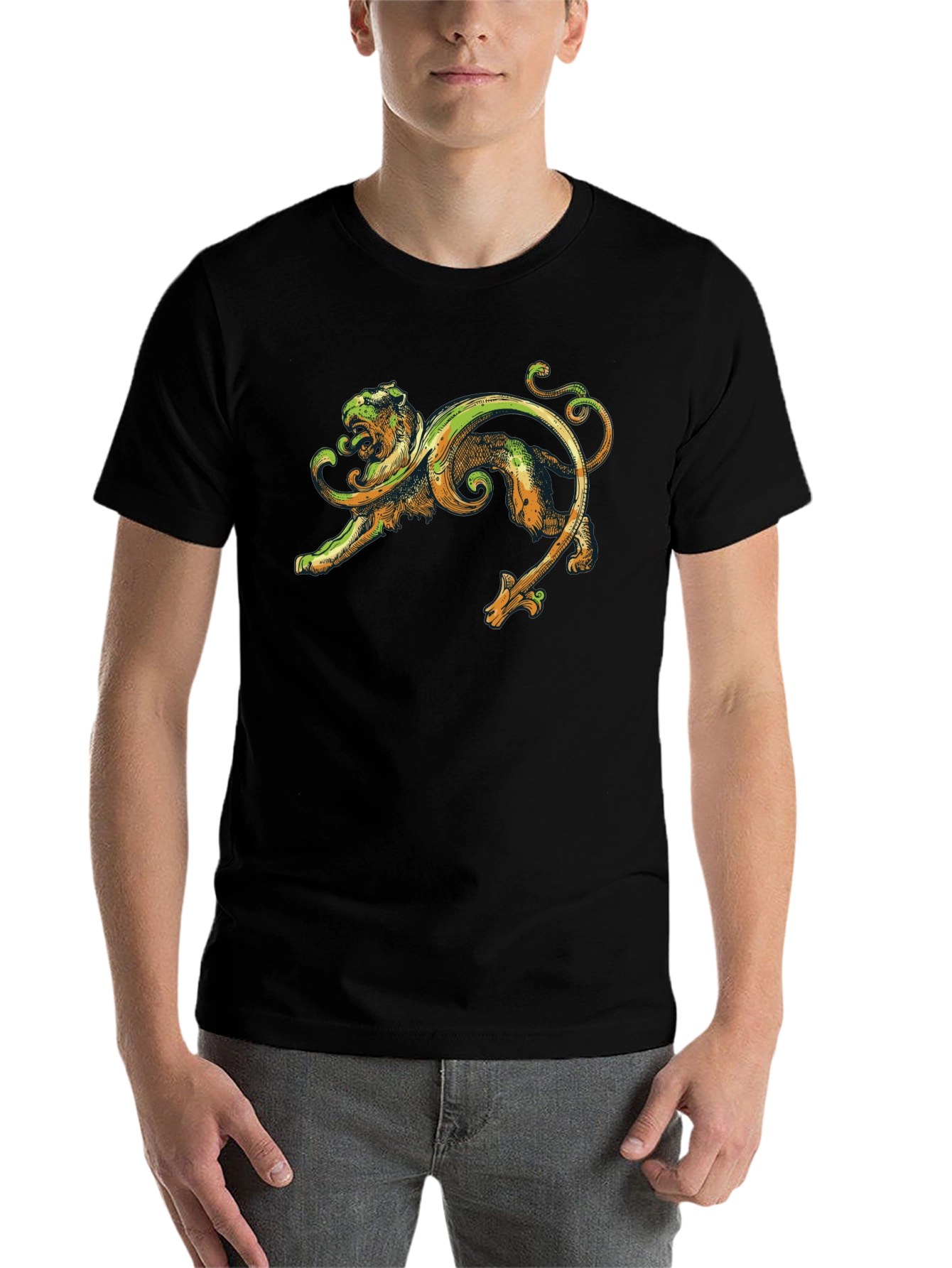 Black Ornate Lion Graphic Black T-Shirt view 7