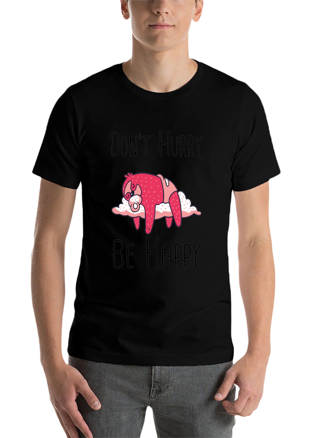 Black Don't Hurry Be Happy Sloth Graphic Tee view 7