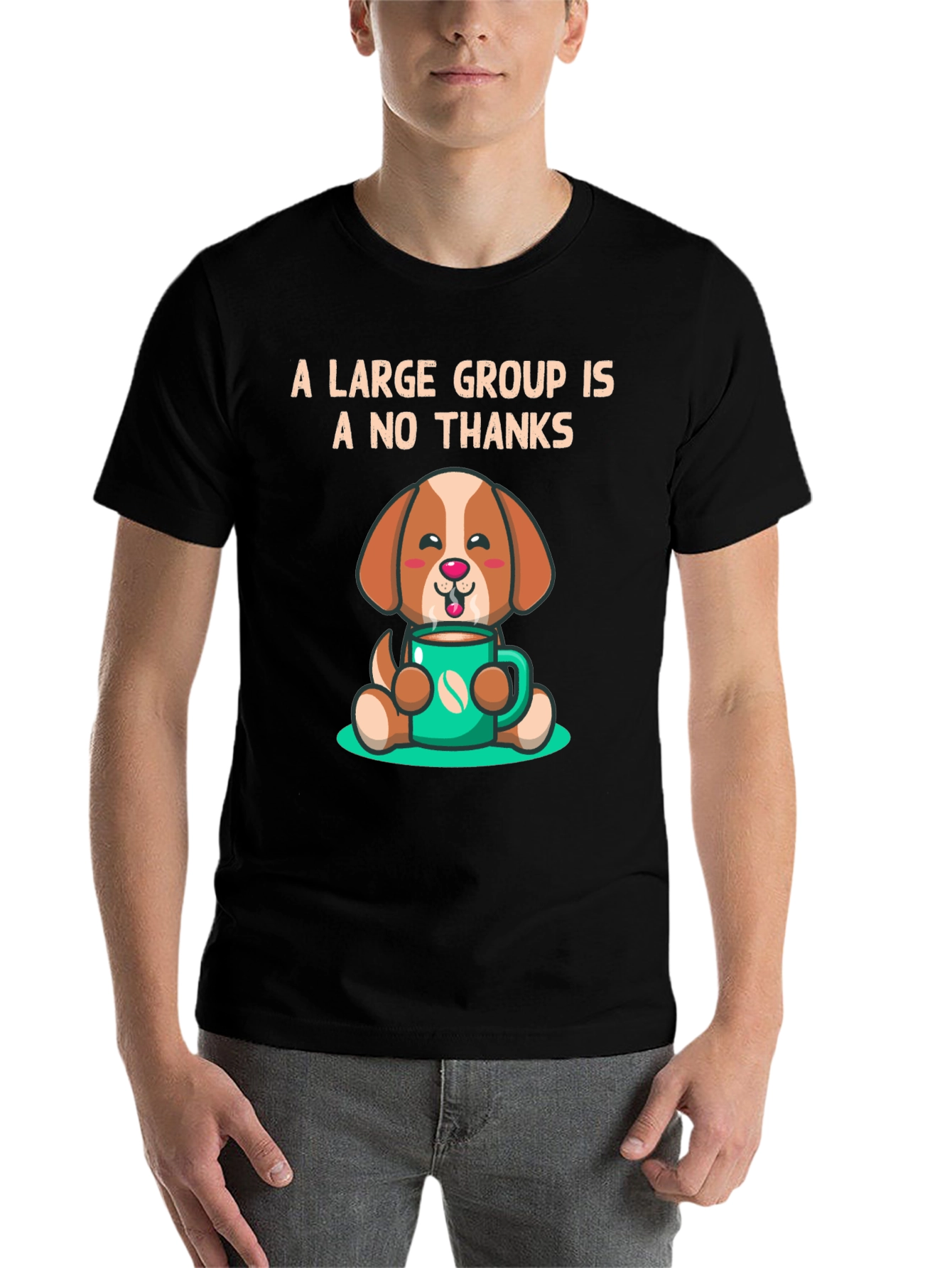 Black A Large Group Is A No Thanks Coffee Dog T-Shirt view 7