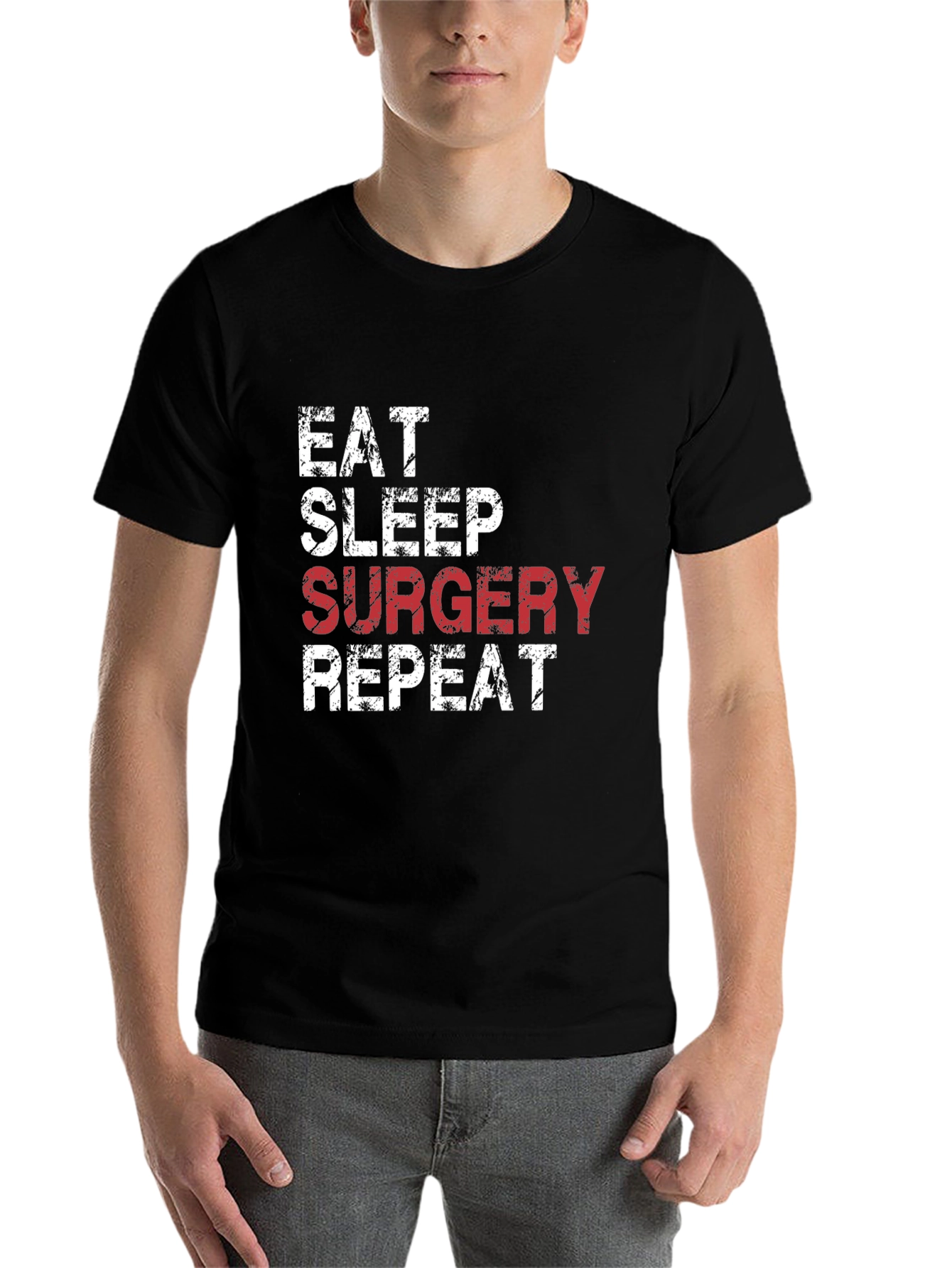Black Eat Sleep Surgery Repeat Black T-Shirt view 7