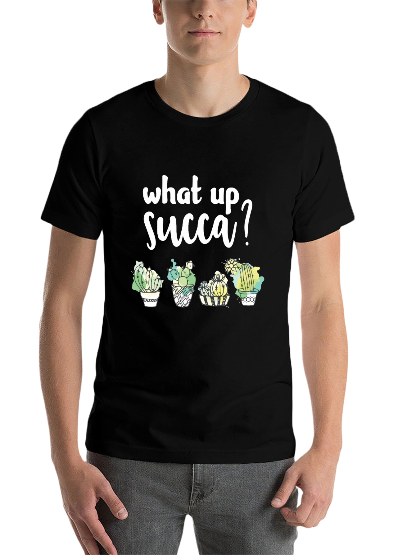 Black What Up Succa? Graphic Tee - Stylish Cactus T-Shirt view 7