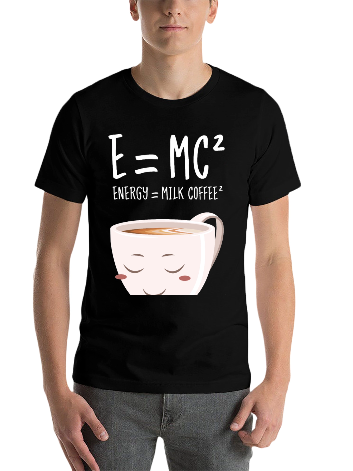 Black E=MC² Milk Coffee T-Shirt - Humorous Science Tee view 7