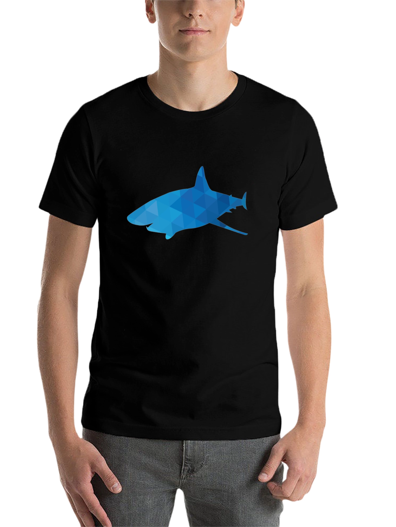 Black Geometric Shark Graphic Tee - Black view 7