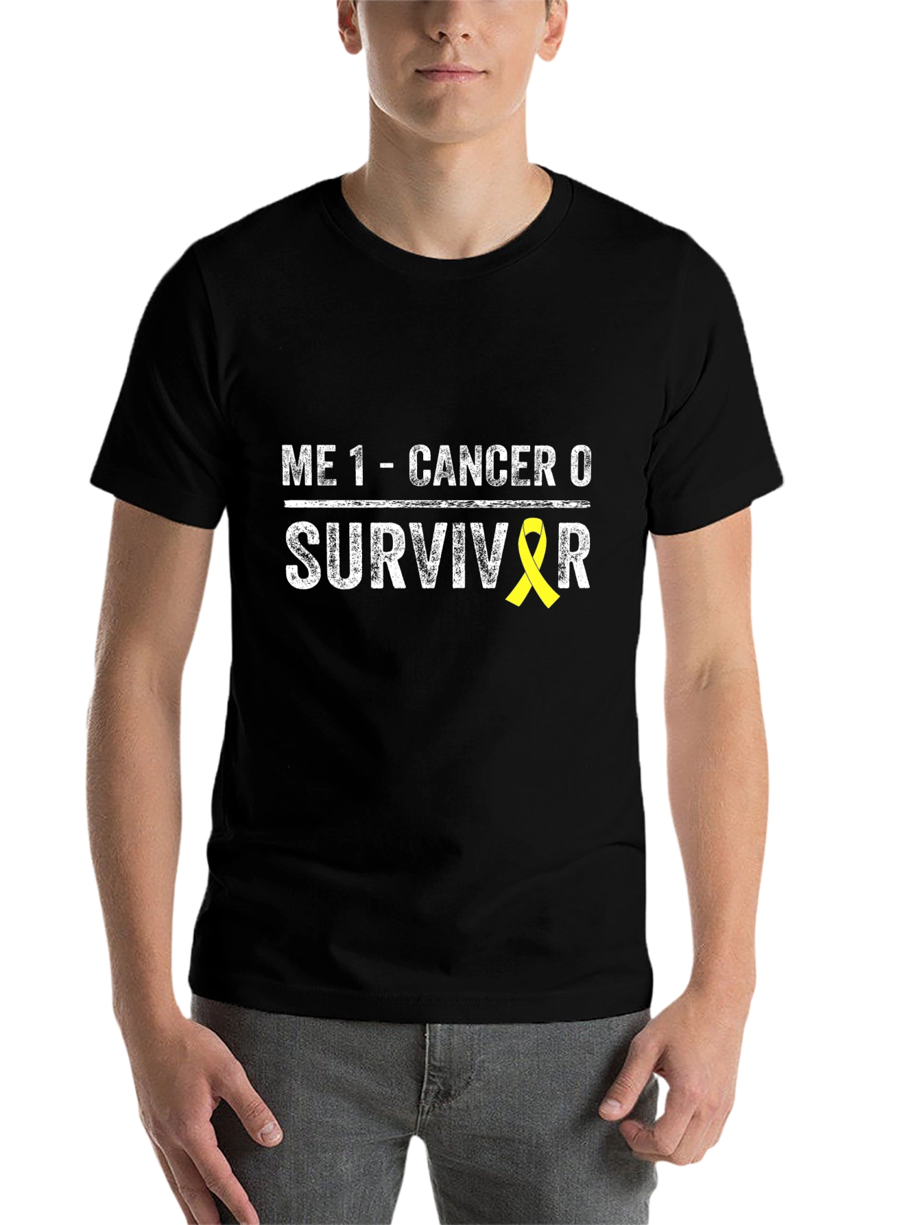 Black Cancer Survivor T-Shirt - Me 1 Cancer 0  view 7