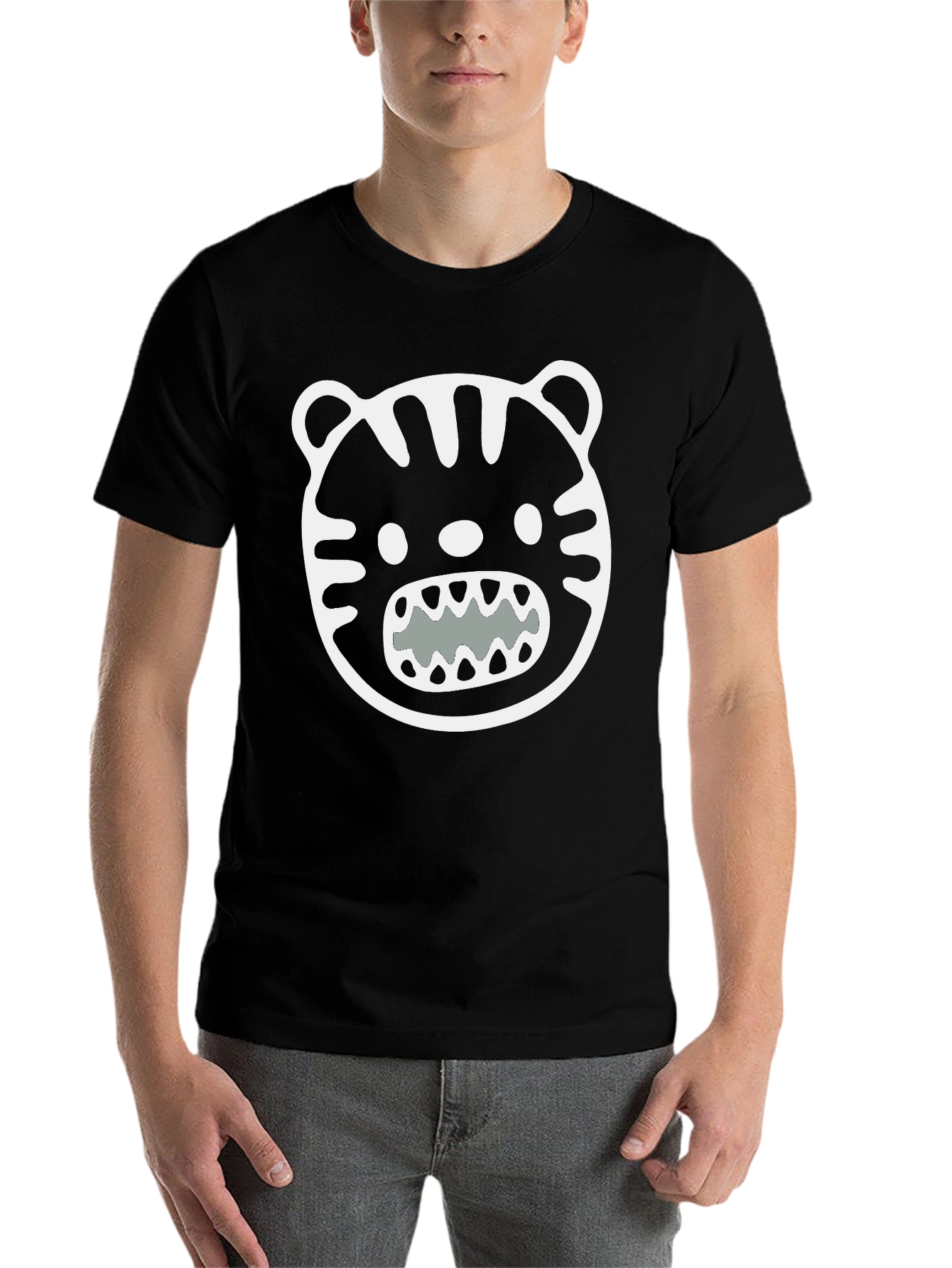 Black Cool Graphic Tee - Black Tiger Face T-Shirt view 7