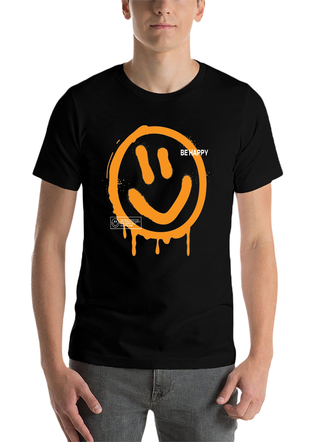 Black Be Happy Graphic Tee - Black view 7