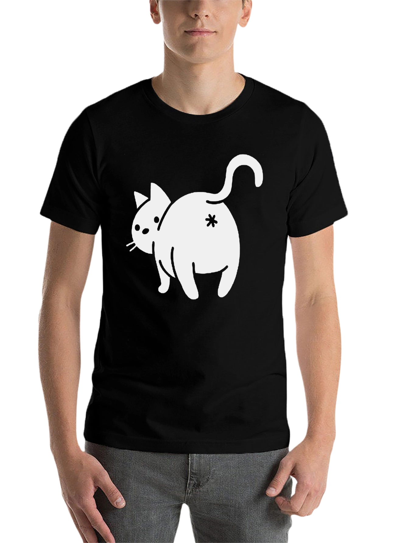 Black Funny Cat Butt T-Shirt - Asterisk Design view 7