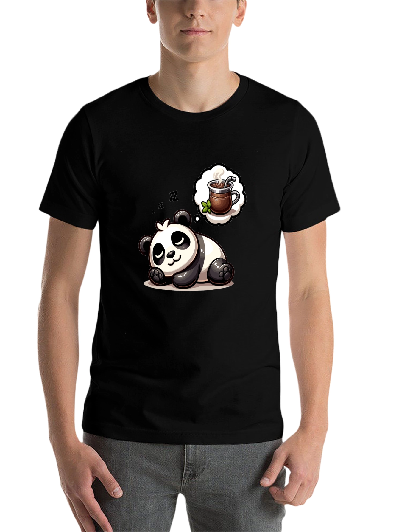 Black Dreamy Panda Coffee T-Shirt - Relaxed & Cute view 7