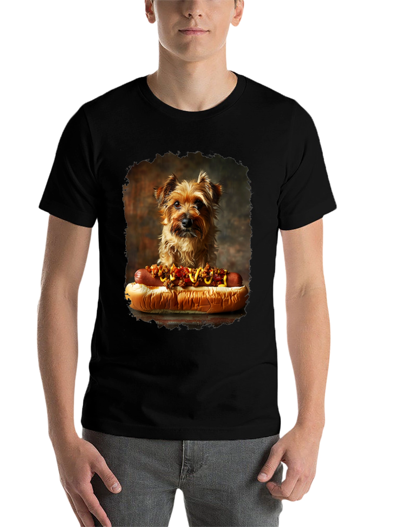 Black Dog & Hotdog Graphic Tee - Novelty T-Shirt view 7
