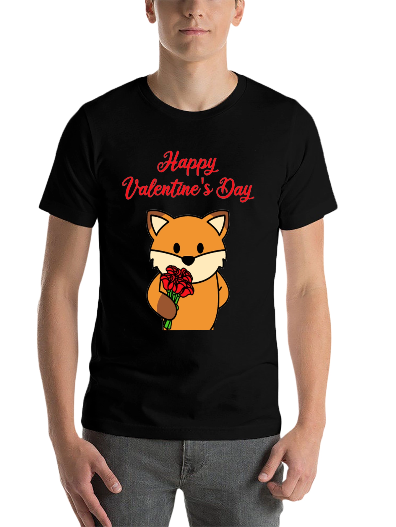 Black Happy Valentine's Day Fox Graphic Tee view 7