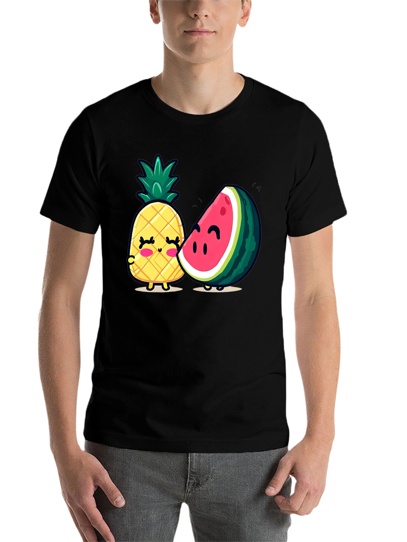 Black Cute Fruit Friends Graphic T-Shirt - Black view 7