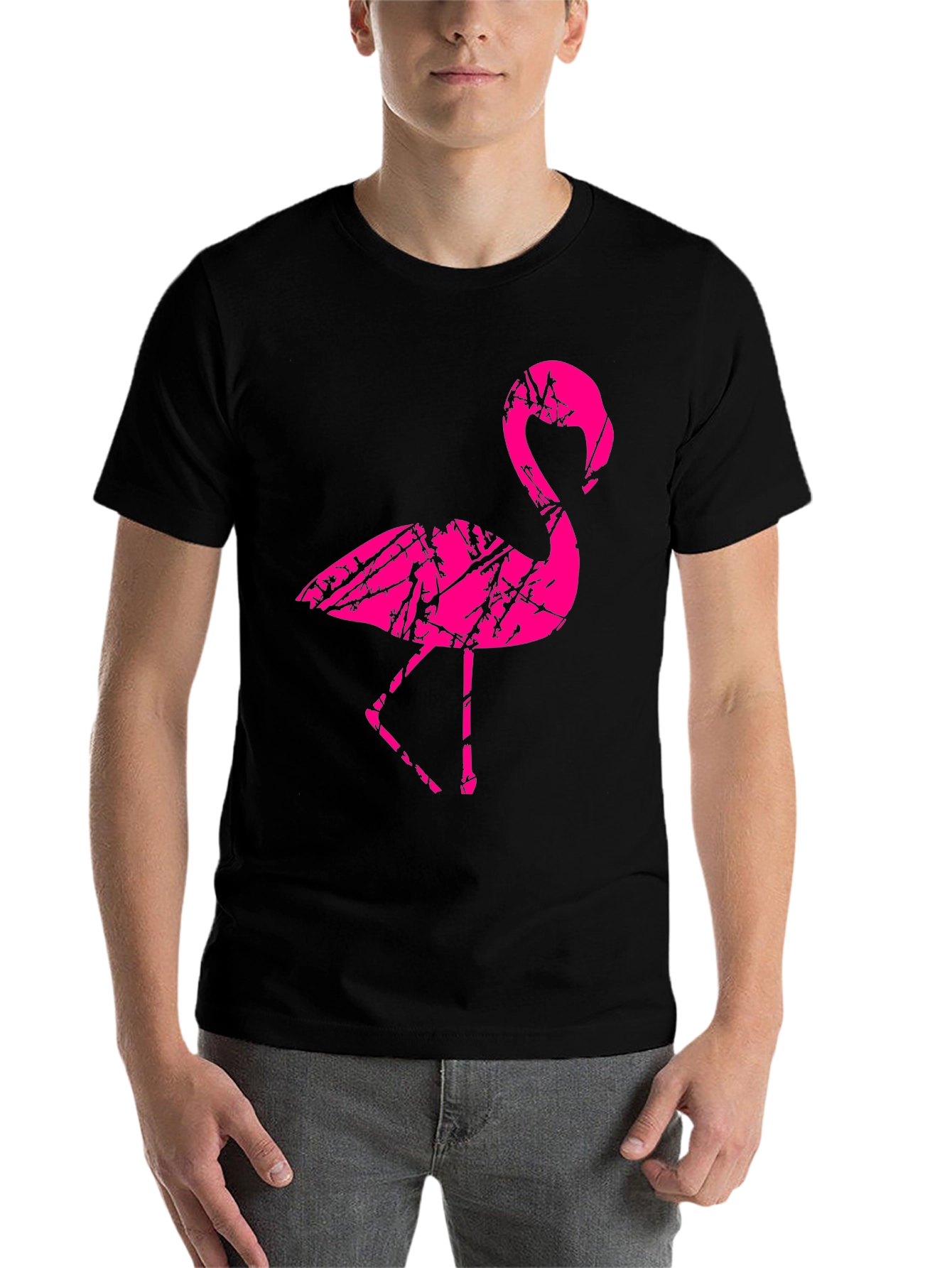 Black Men's Black Flamingo Graphic T-Shirt view 7