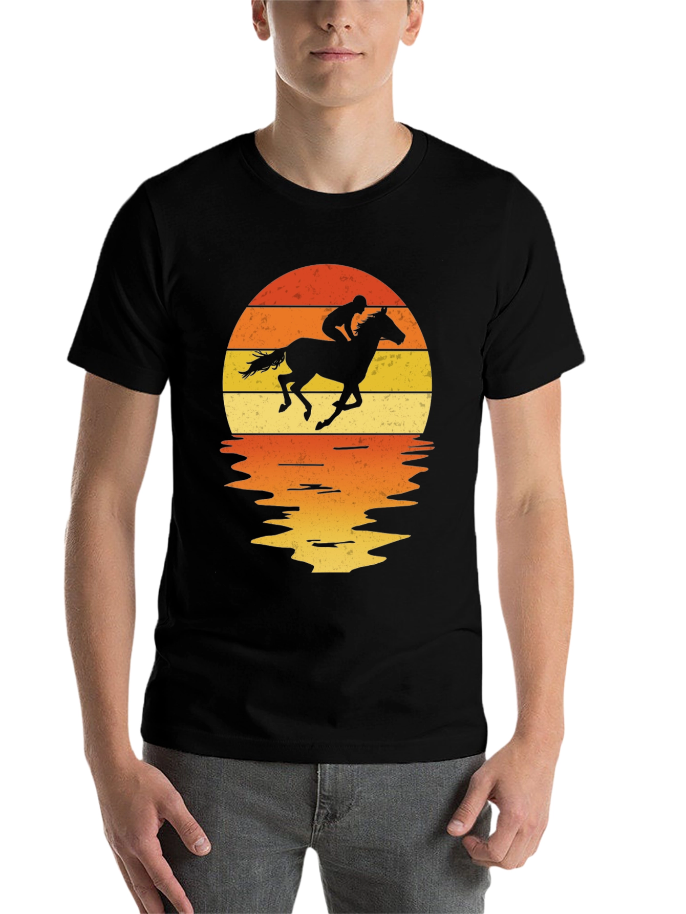 Black Horse Rider Sunset Graphic Tee view 7