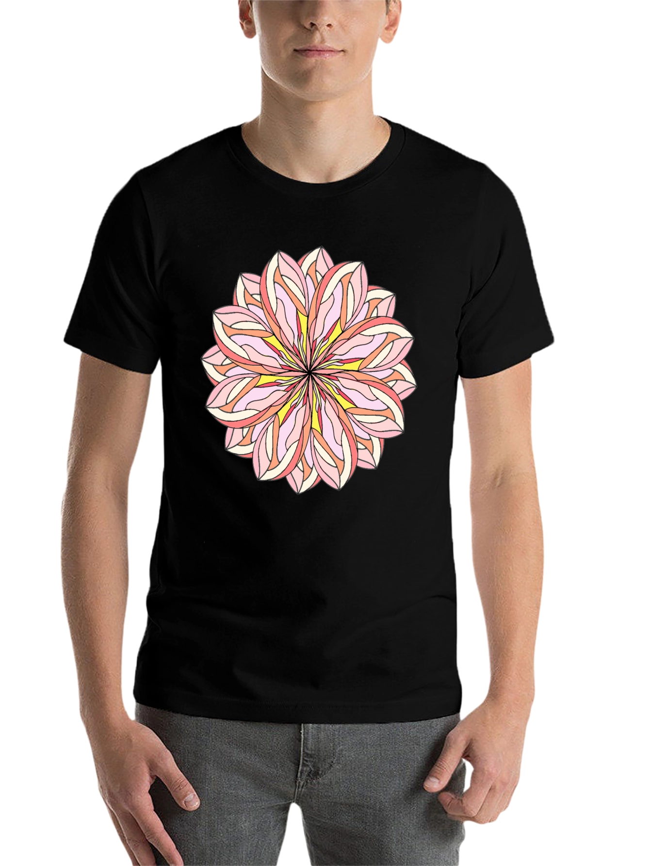 Black Floral Mandala Graphic Tee - Stylish Black T-Shirt view 7