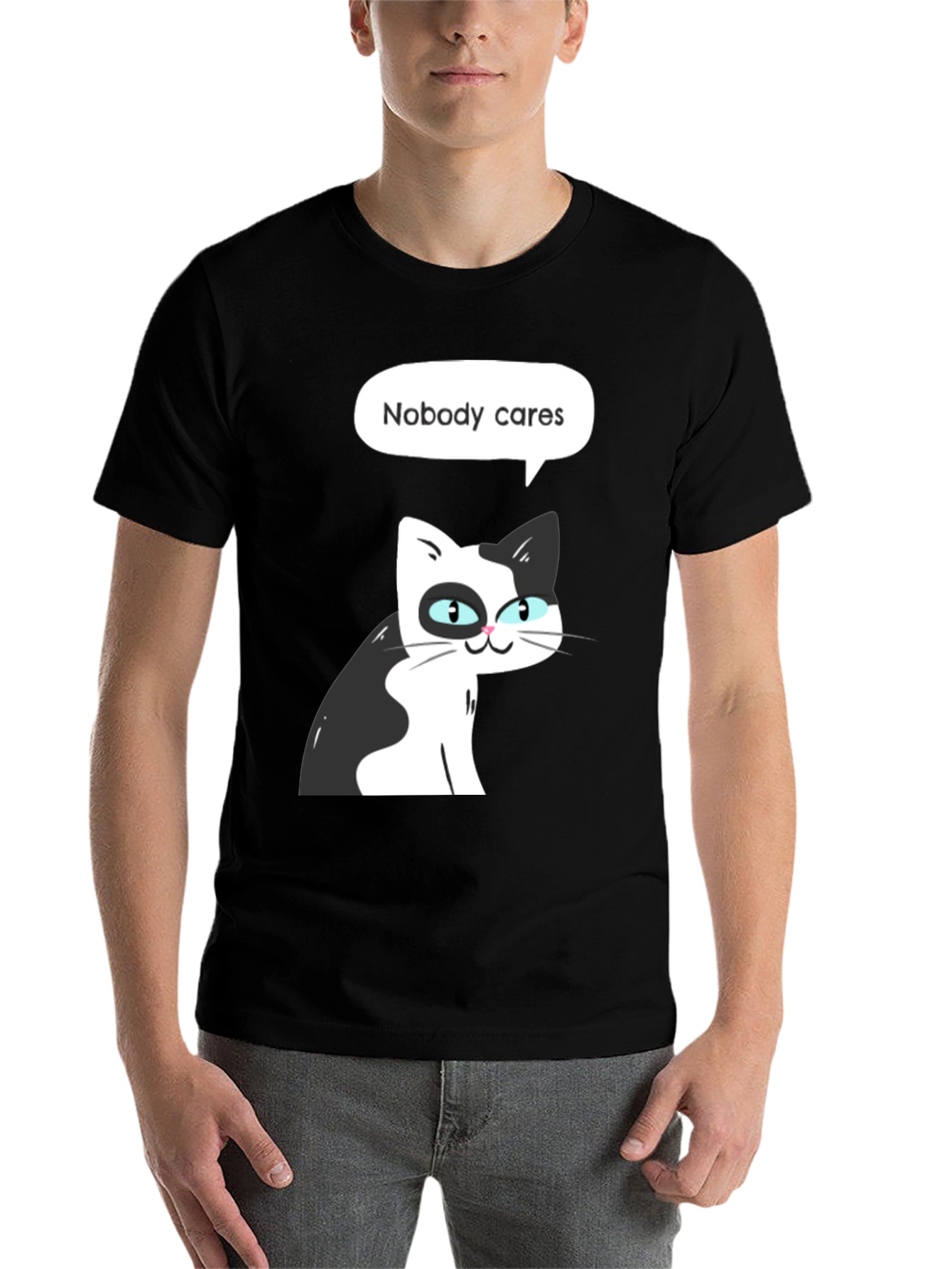 Black Nobody Cares Cat Graphic Tee - Black view 7