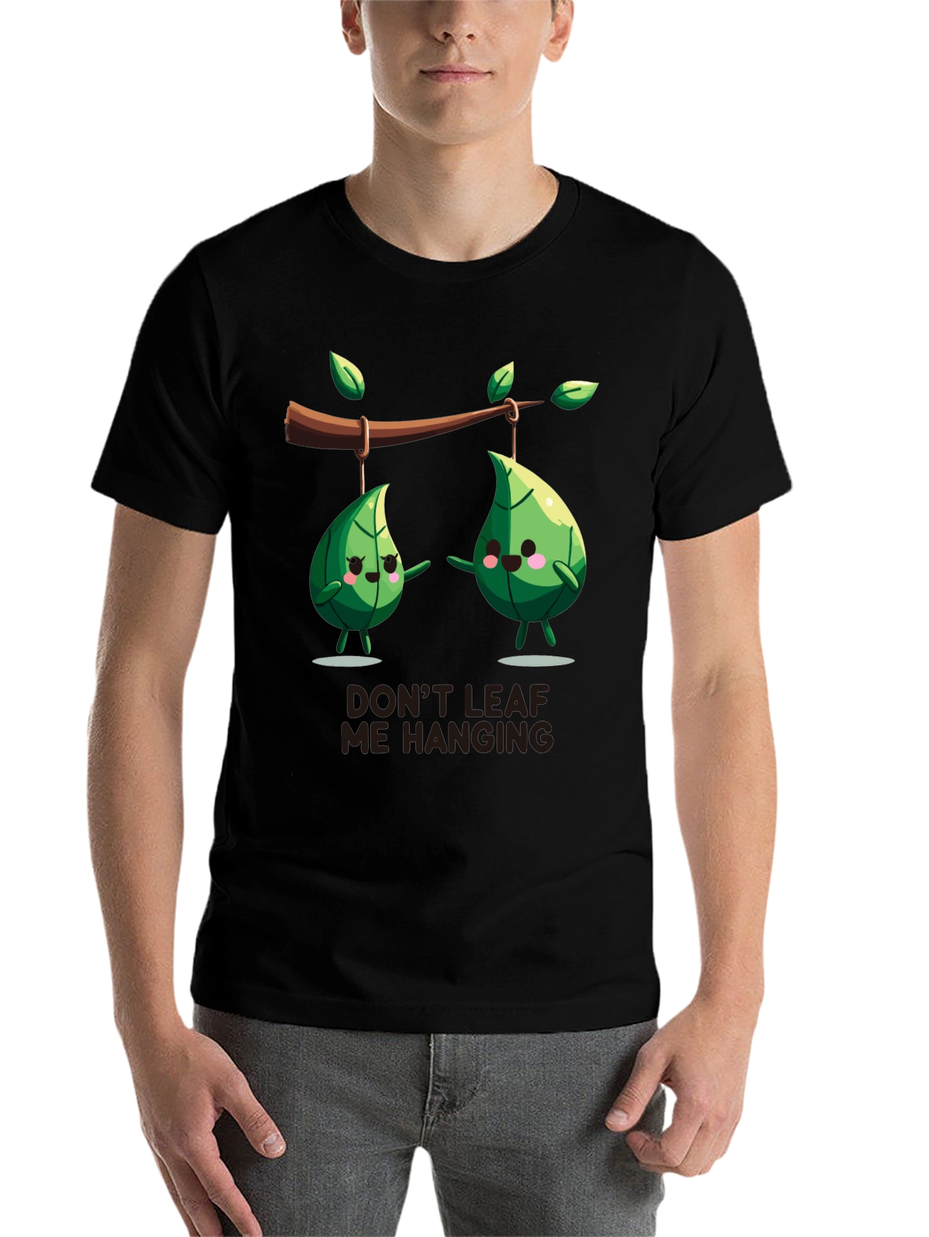 Black Funny Don't Leaf Me Hanging Graphic T-Shirt view 7