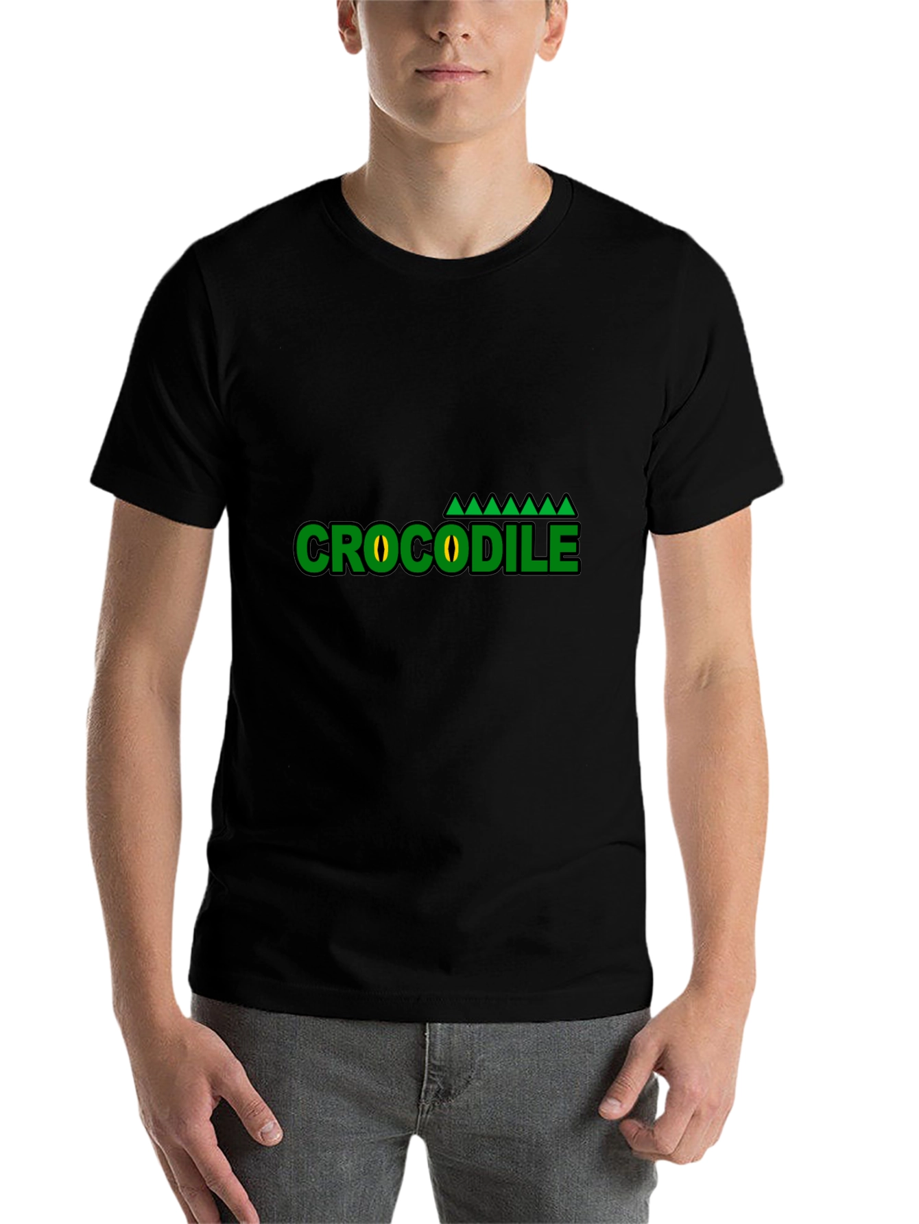 Black Crocodile Graphic T-Shirt - Green Eye Design view 7
