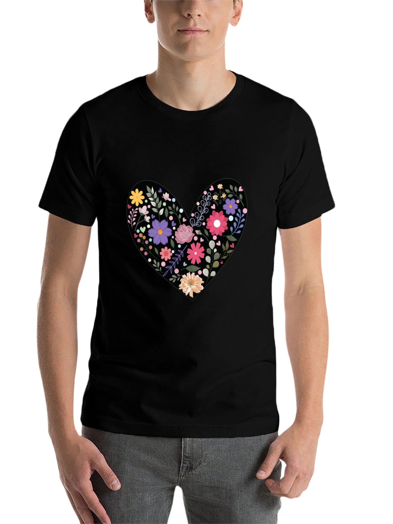 Black Floral Heart Graphic Tee - Black view 7