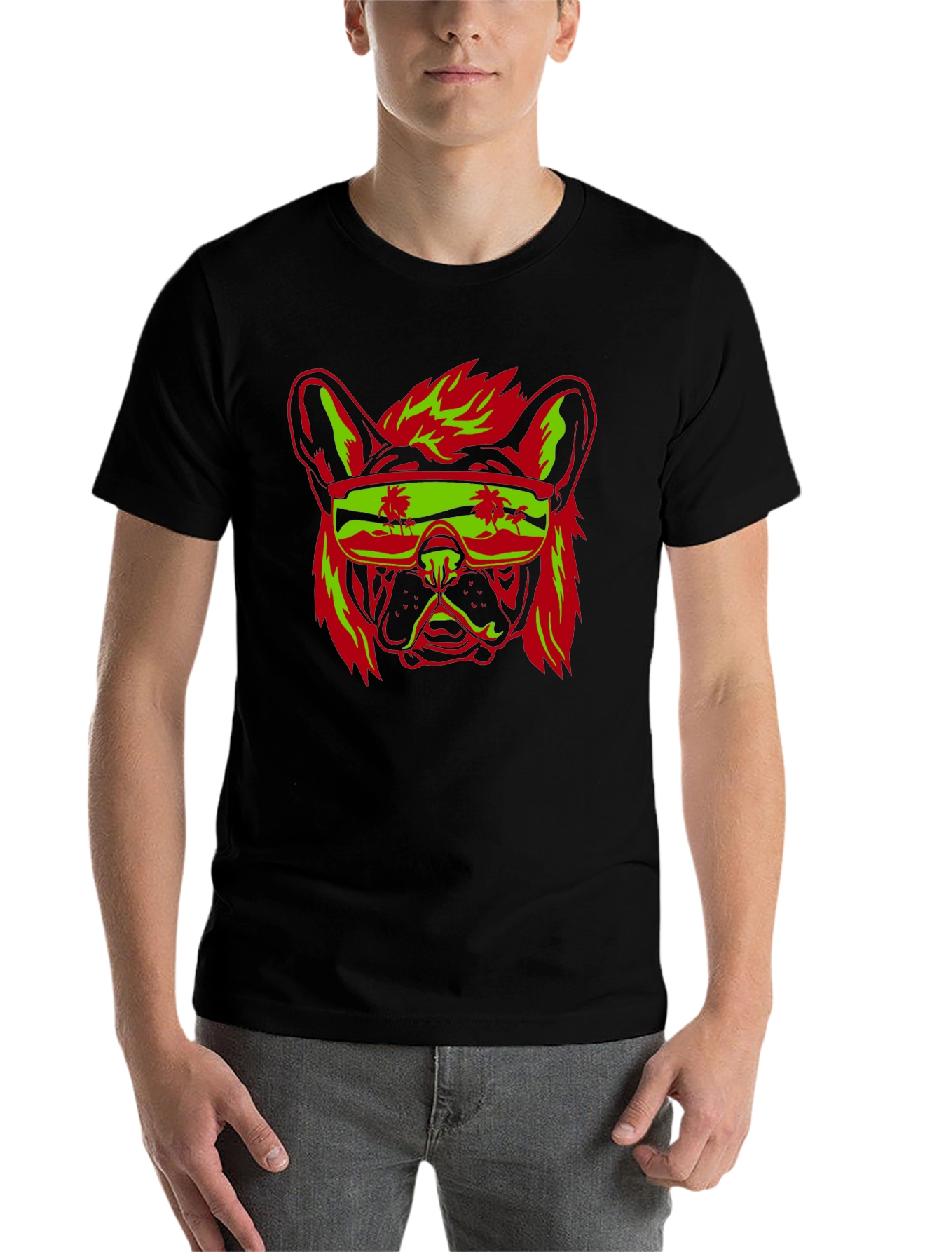 Black Cool Dog Graphic Print Black T-Shirt view 7
