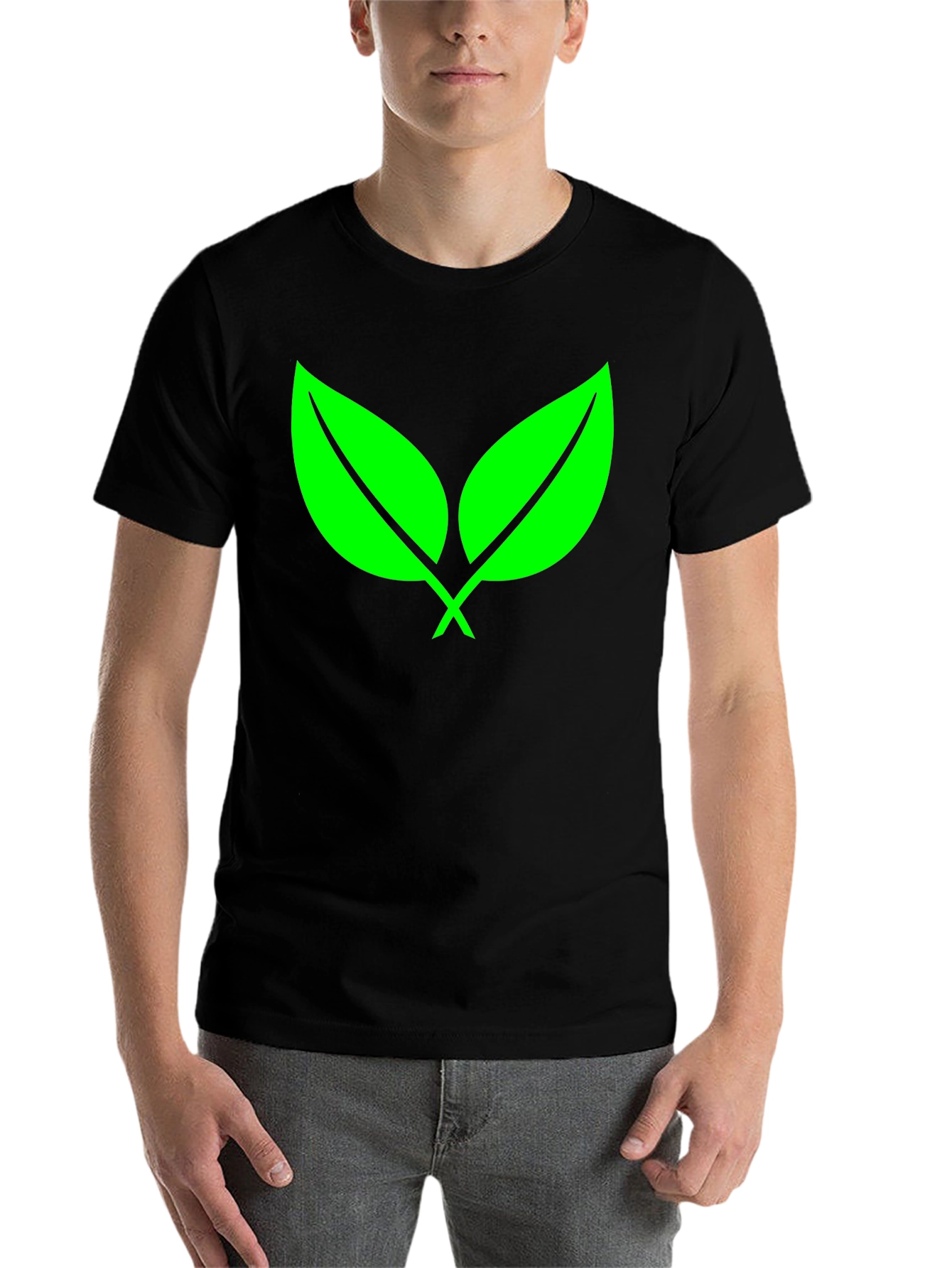 Black Eco-Friendly Green Leaf Black T-Shirt view 7
