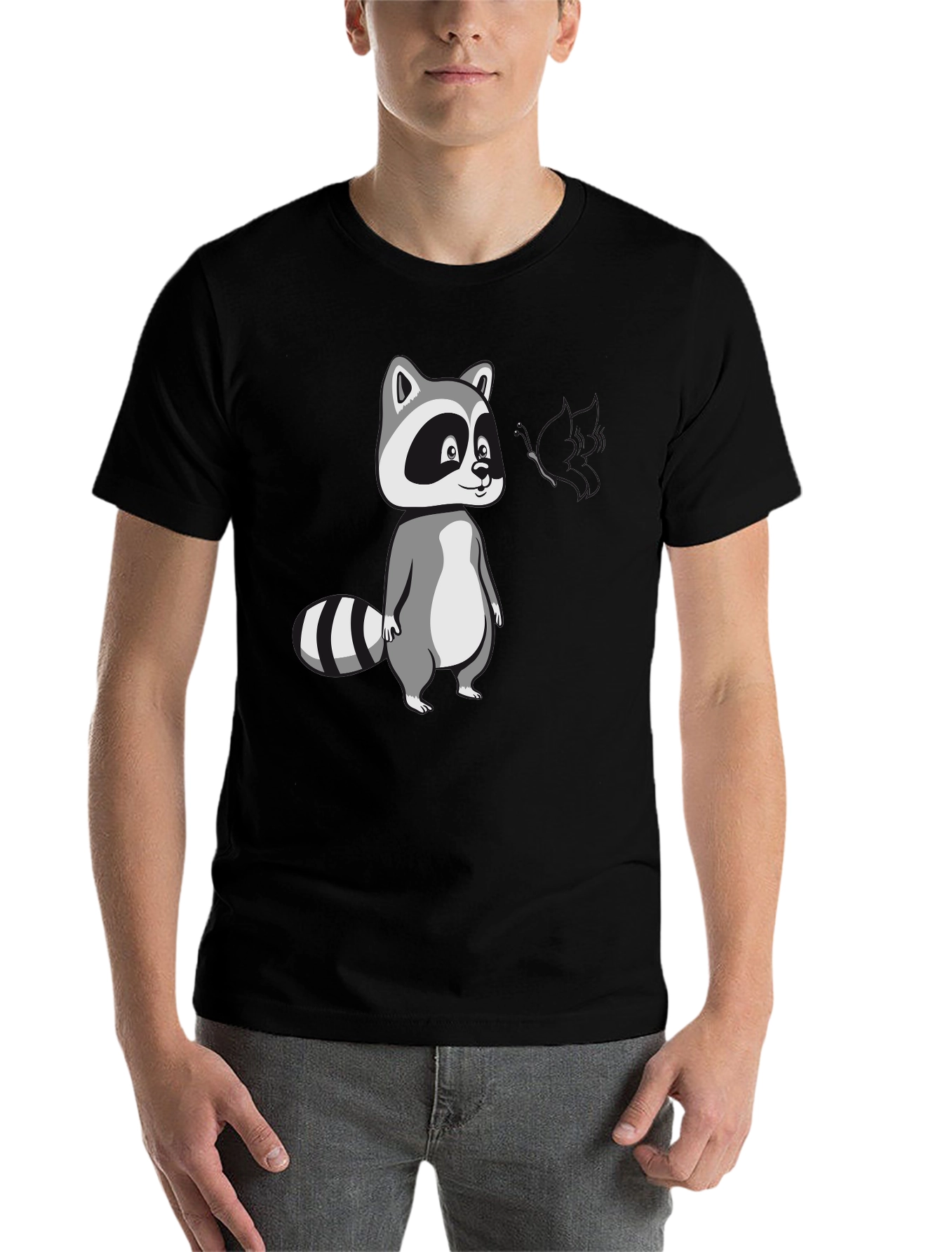 Black Cool Raccoon Graphic Tee - Black Cotton T-Shirt view 7