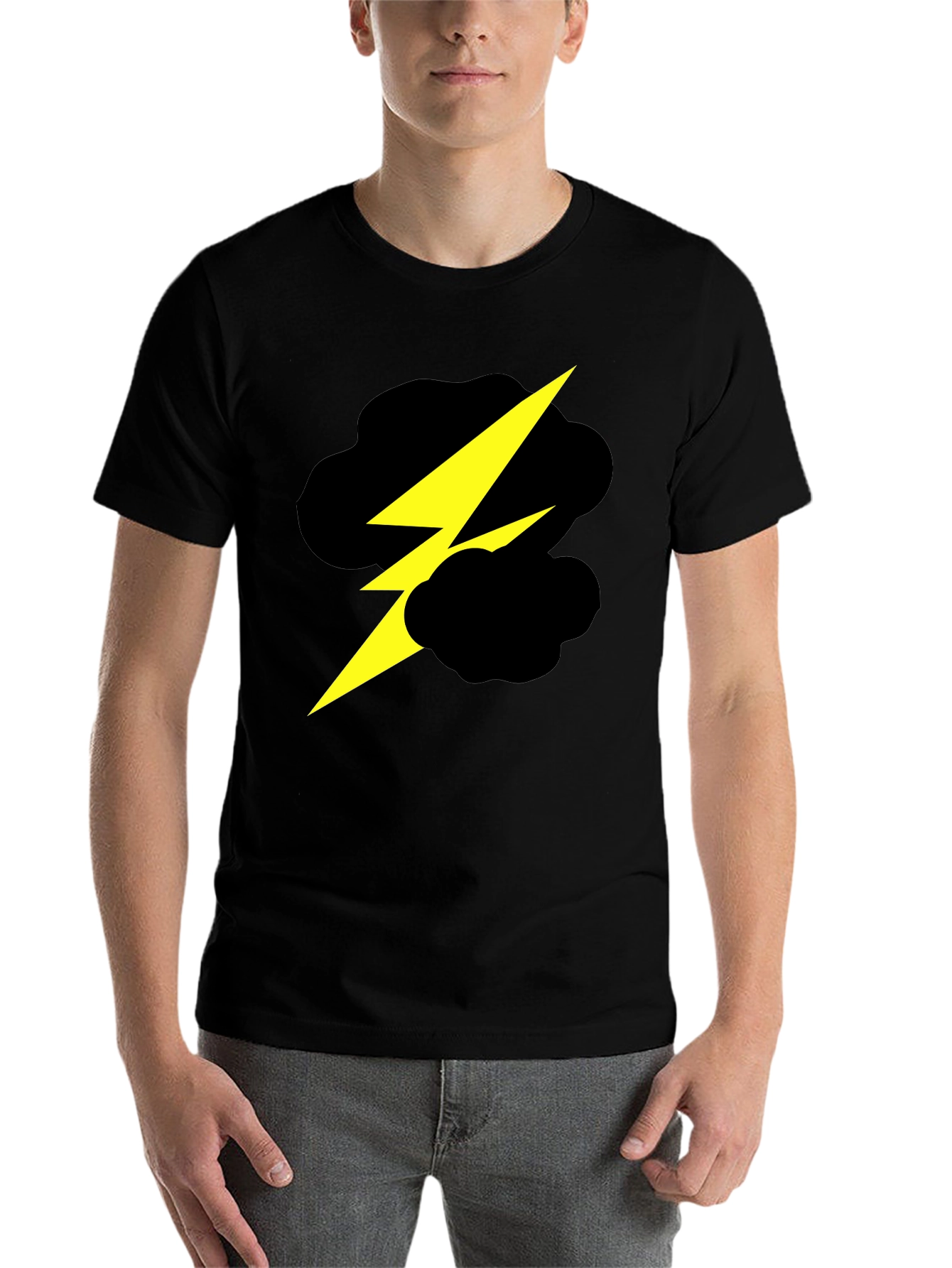 Black Lightning Bolt Cloud Graphic Black T-Shirt view 7