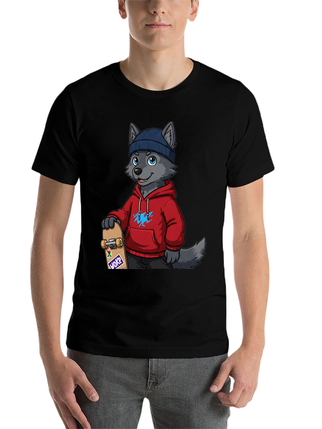 Black Skater Wolf Graphic Tee - Cool & Unique Design view 7