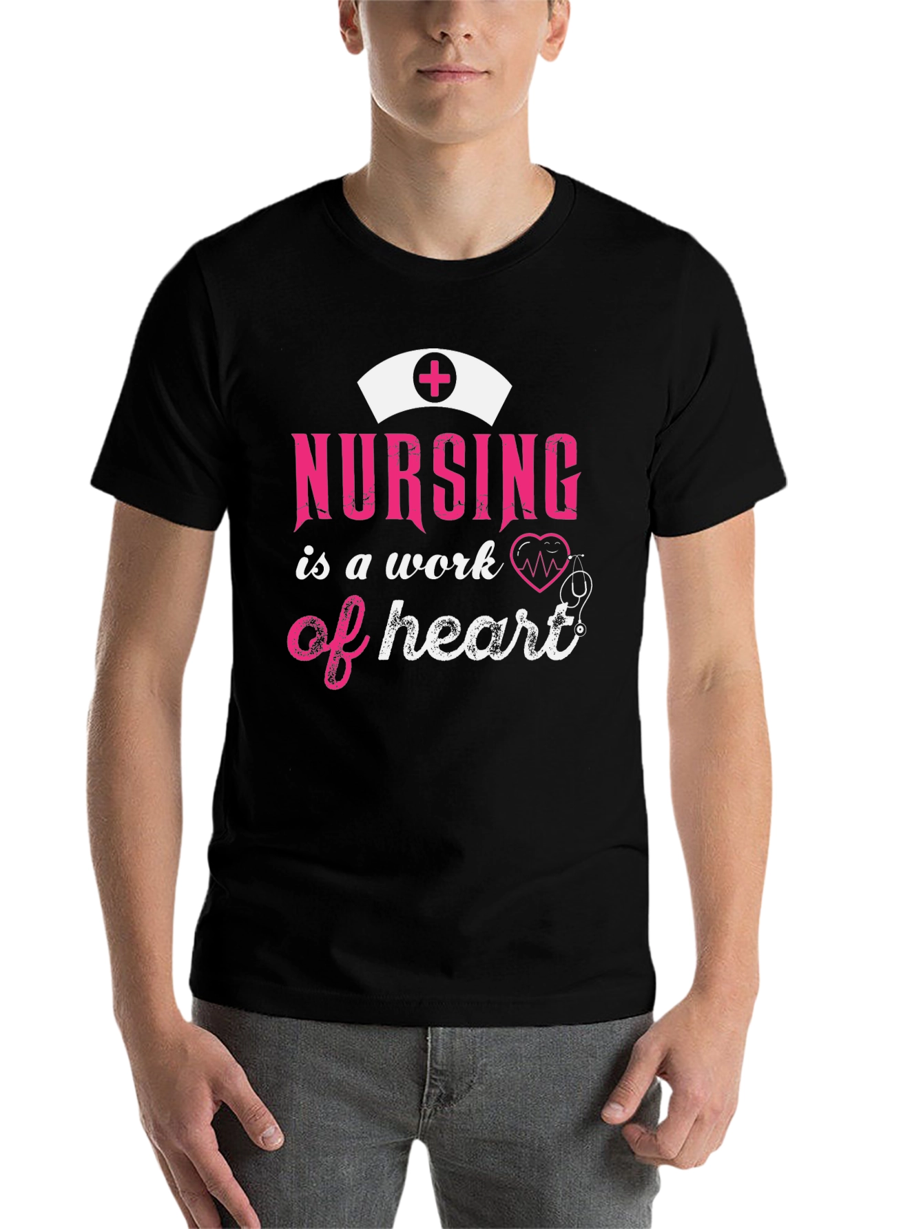 Black Nursing is a Work of Heart Graphic Tee view 7