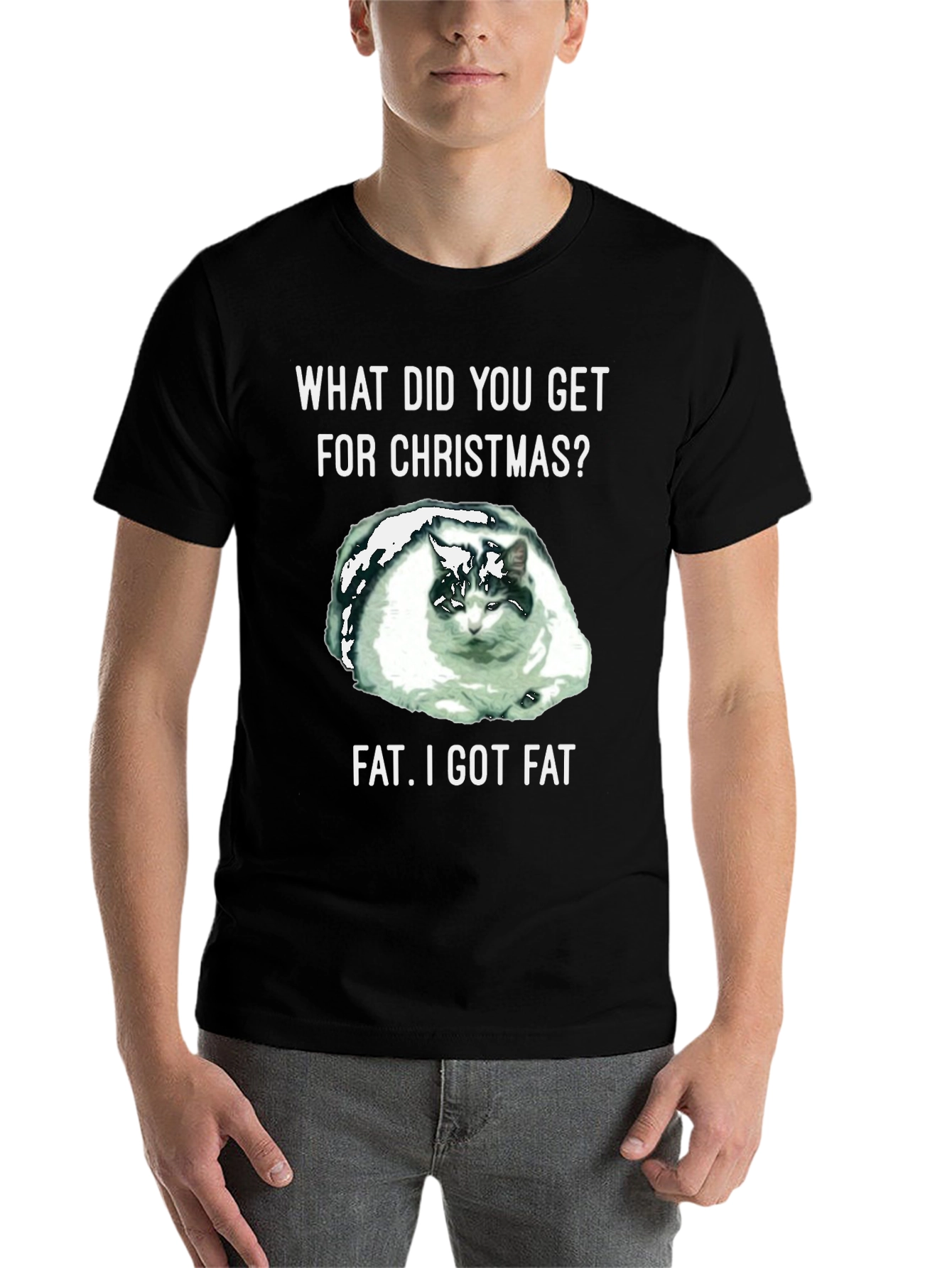 Black Funny Cat Christmas Fat T-Shirt view 7