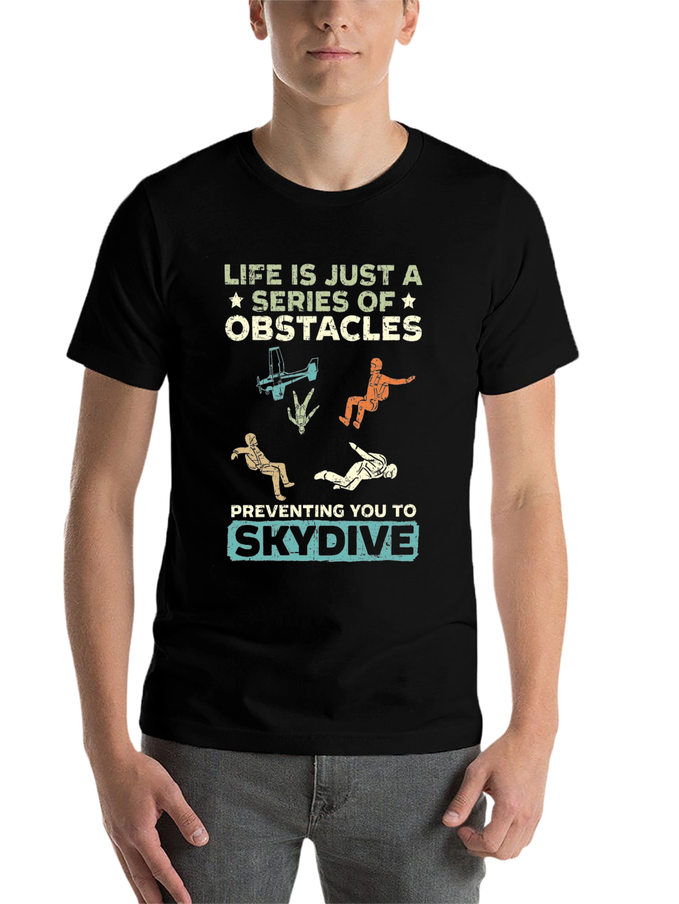 Black Life Obstacles Skydive Graphic T-Shirt view 7