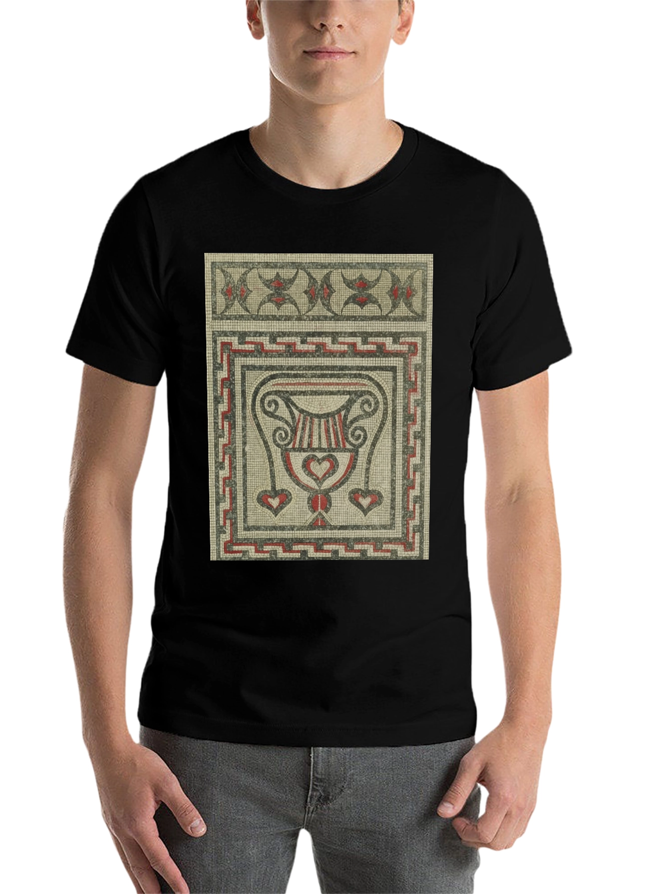 Black Mosaic Art Graphic T-Shirt - Ancient Roman Style Tee view 7