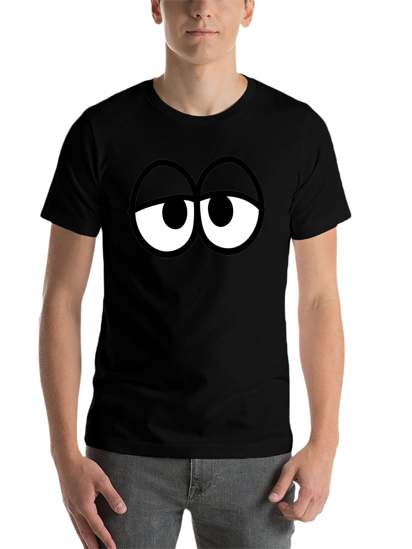 Black Funny Cartoon Eyes Black T-Shirt view 7