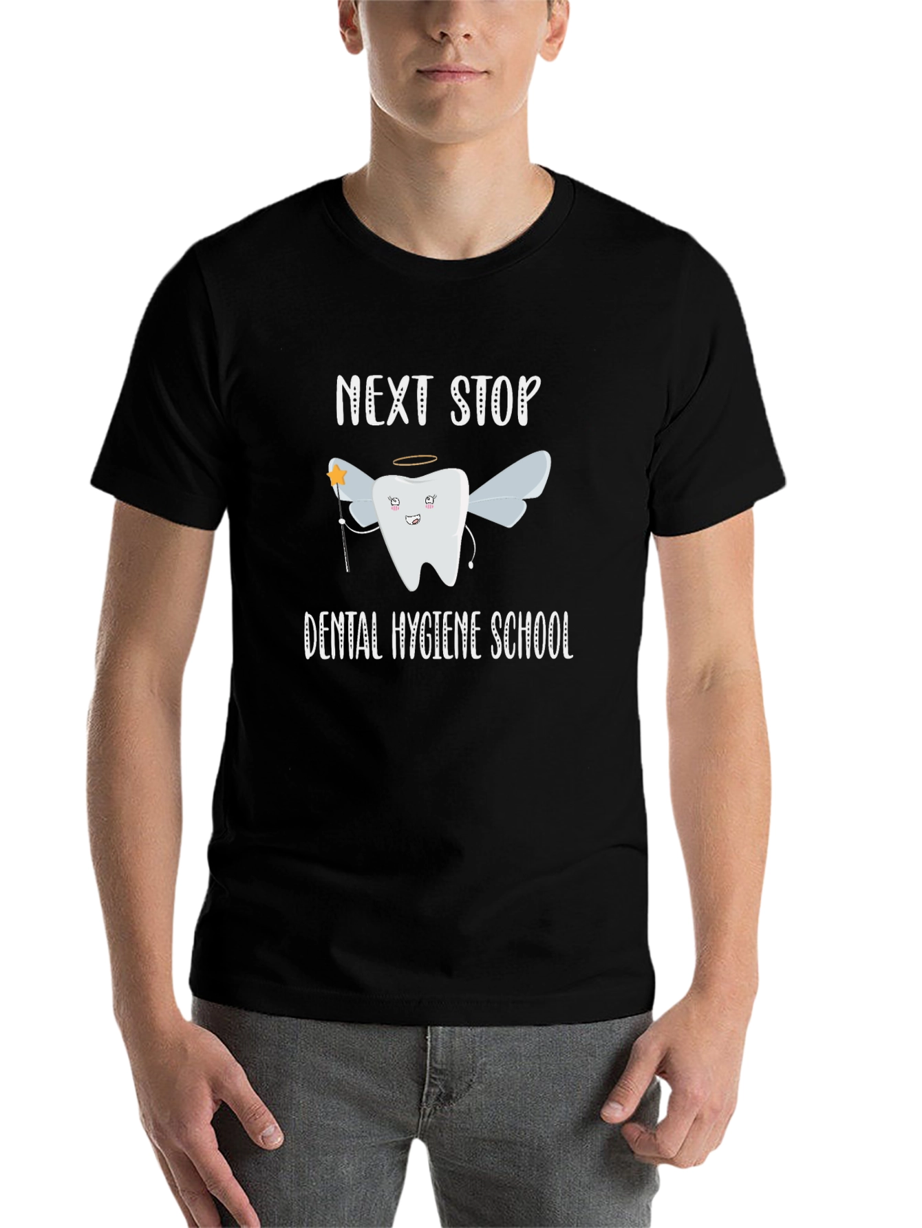 Black Dental Hygiene School T-Shirt - Tooth Fairy Design view 7