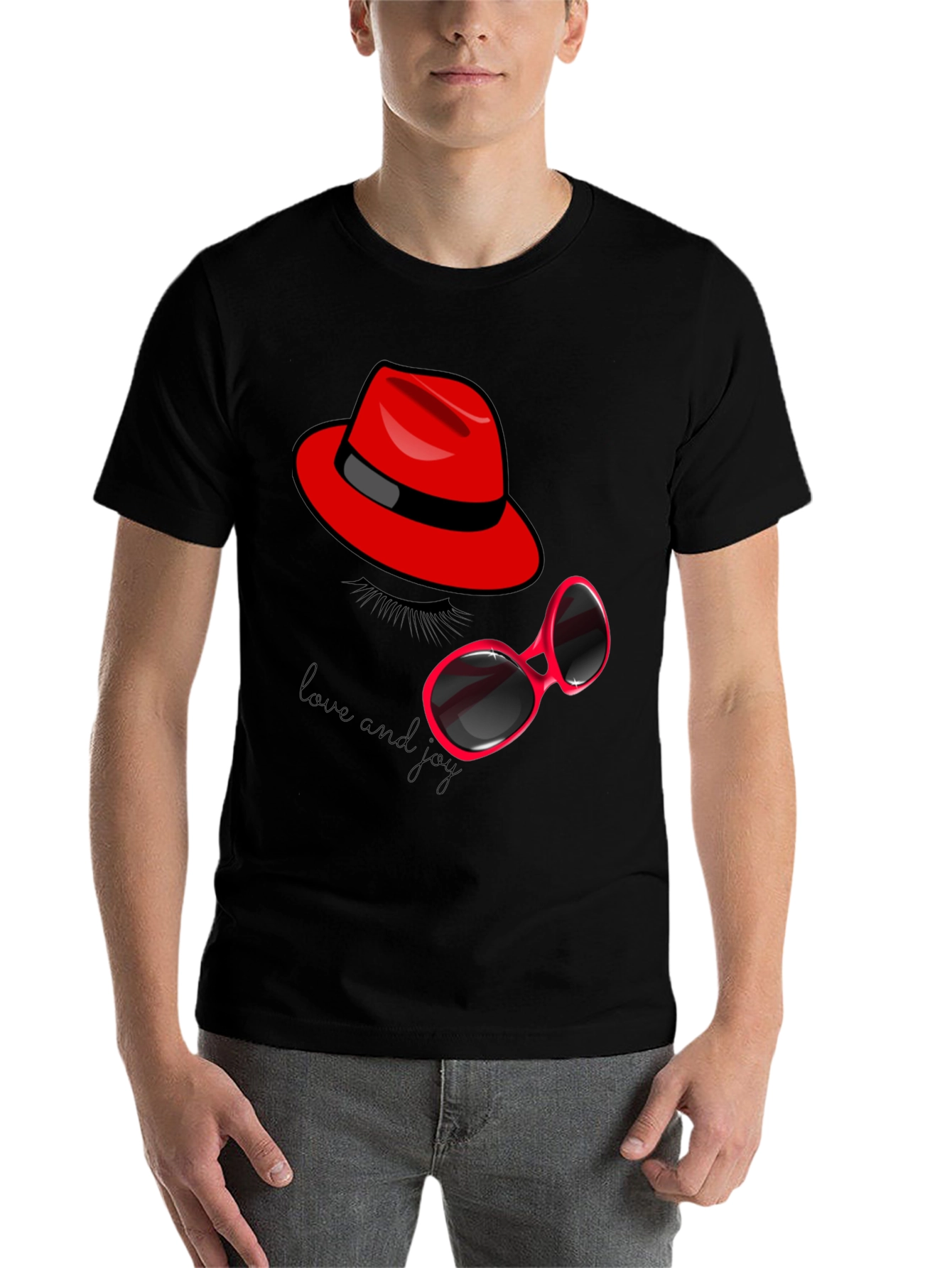 Black Red Hat & Sunglasses Graphic Tee view 7