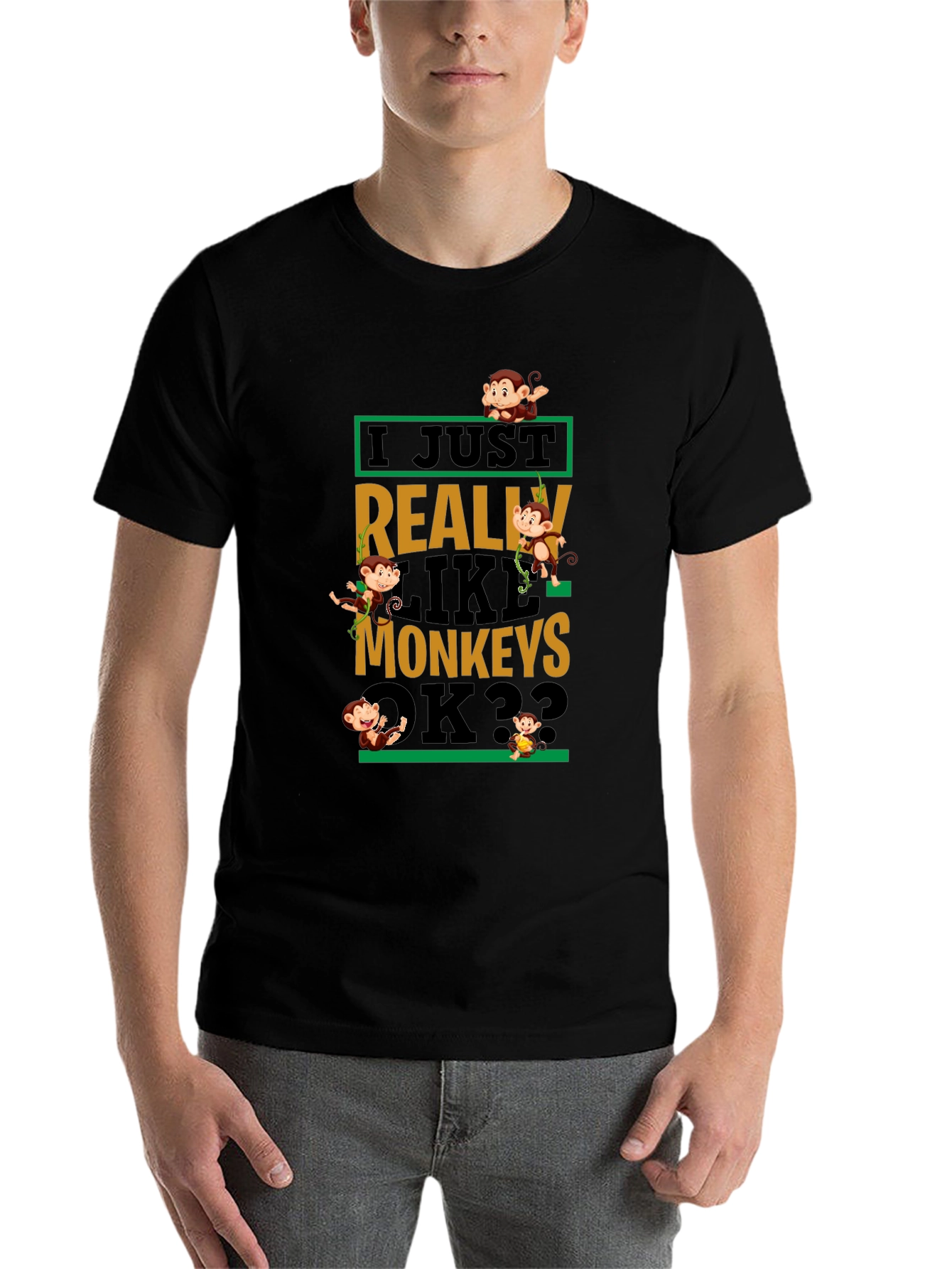 Black Monkey Graphic T-Shirt - I Just Really Like Monkeys OK?? view 7
