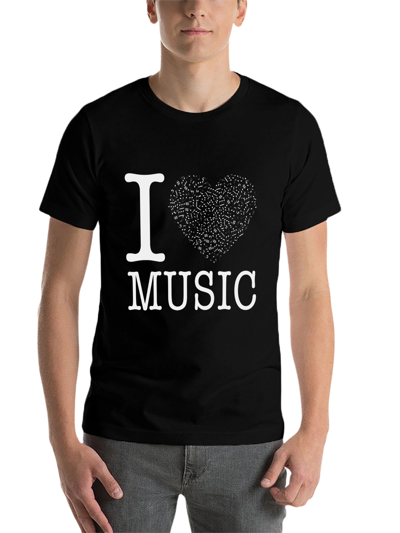 Black I Heart Music Graphic Tee - Black Cotton Blend view 7
