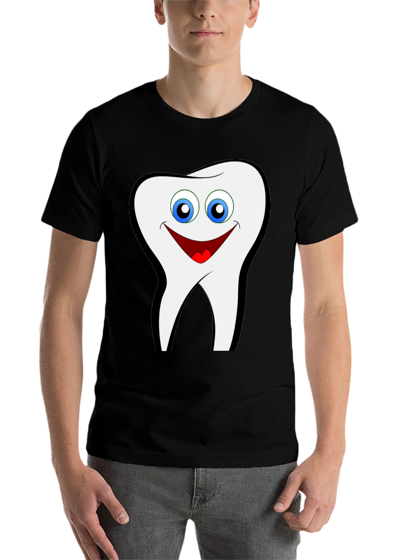 Black Smiling Tooth Graphic T-Shirt - Black Cotton Tee view 7