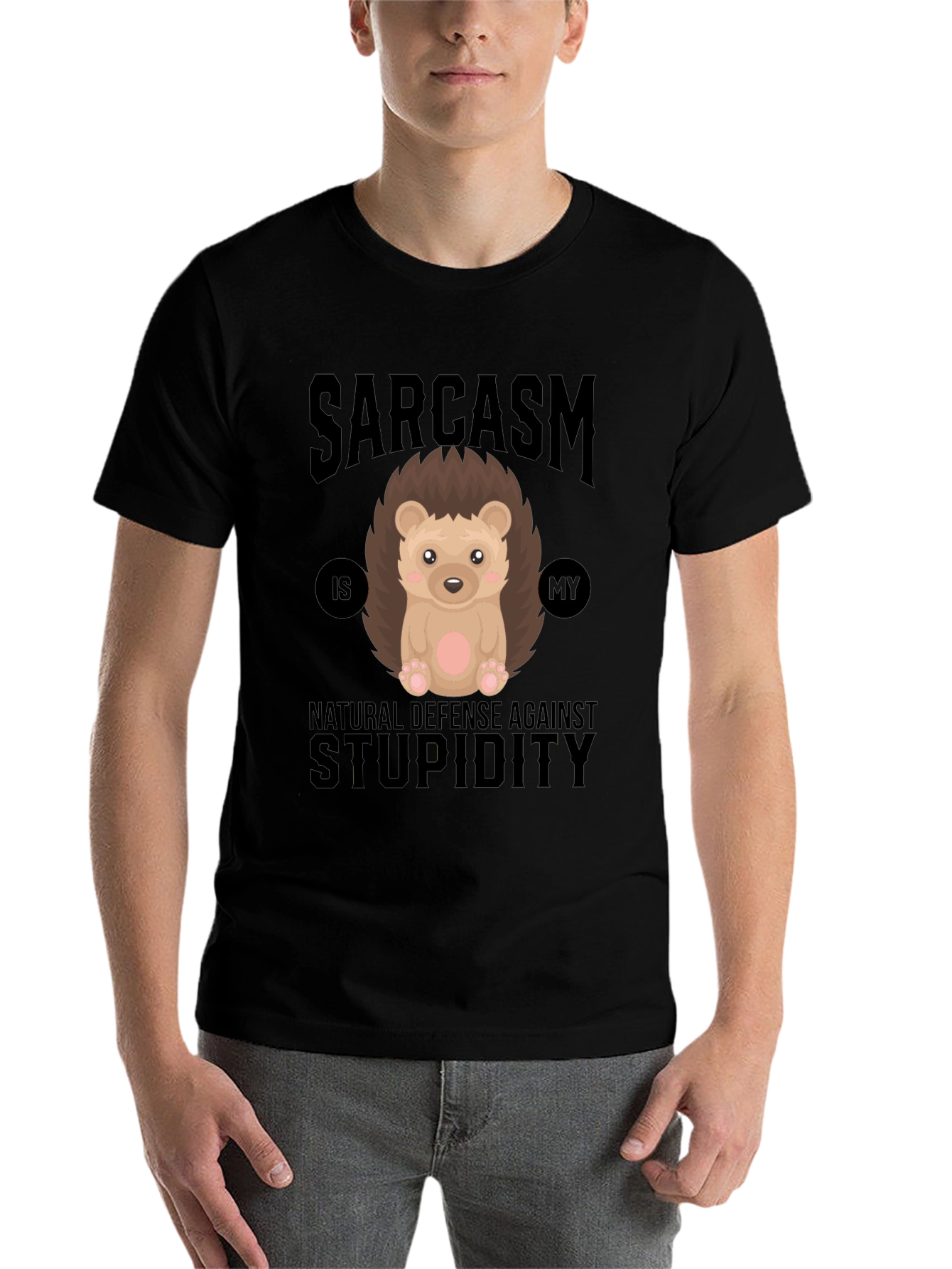 Black Sarcasm Hedgehog T-Shirt - Natural Defense view 7