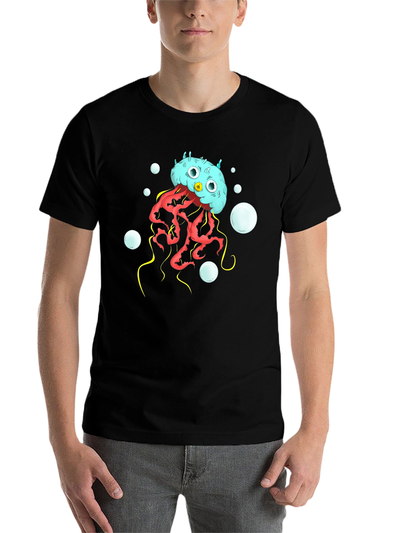 Black Cartoon Jellyfish Graphic T-Shirt view 7