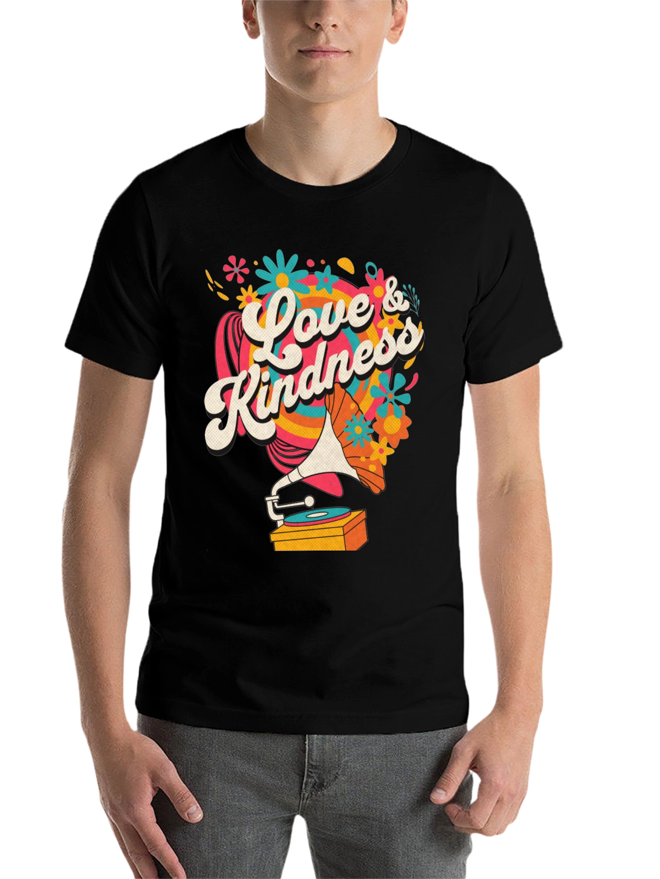 Black Love & Kindness Graphic Tee - Retro Record Player view 7