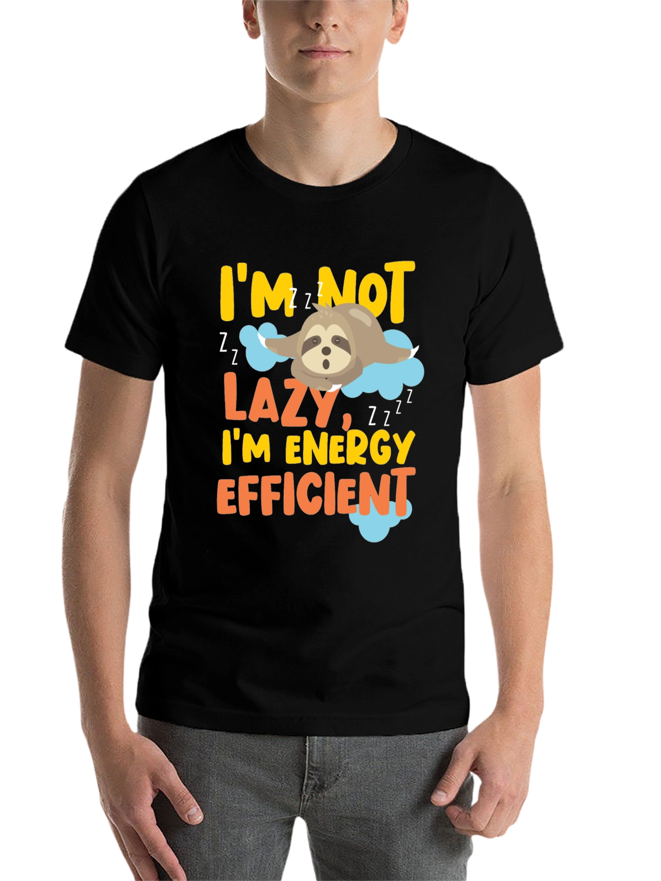 Black I'm Not Lazy Sloth Graphic Tee view 7