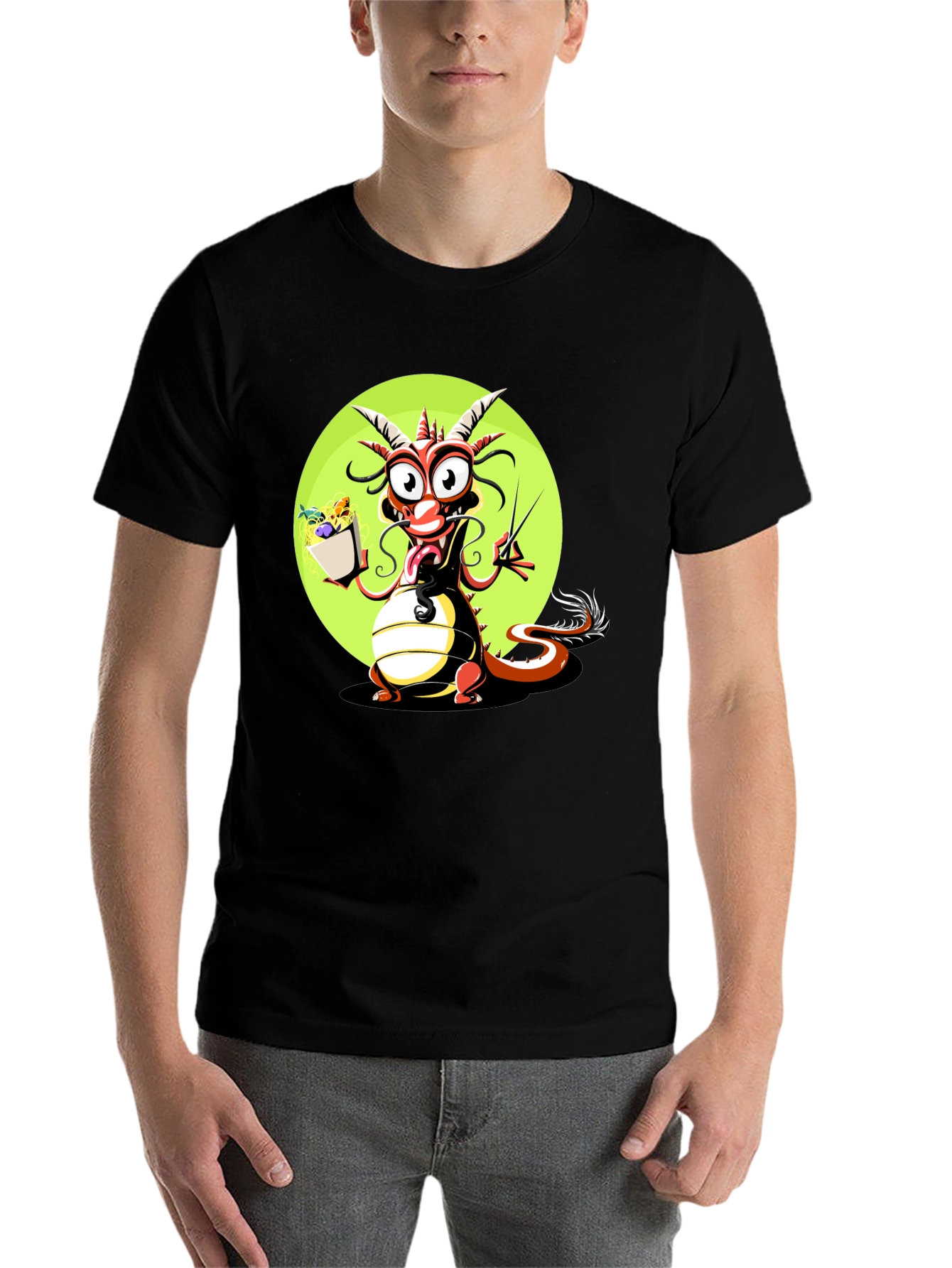 Black Dragon with Noodles Graphic T-Shirt view 7